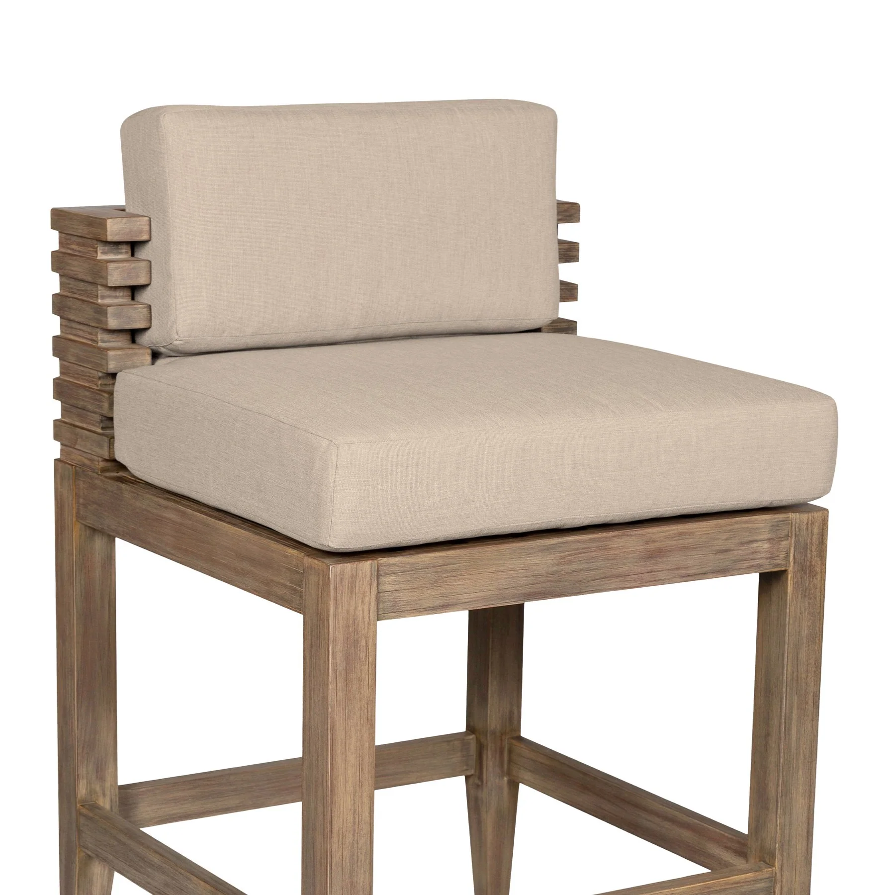 Vivid Outdoor Patio Counter Stool in Light Eucalyptus Wood with Taupe Olefin Cushions - Image 6