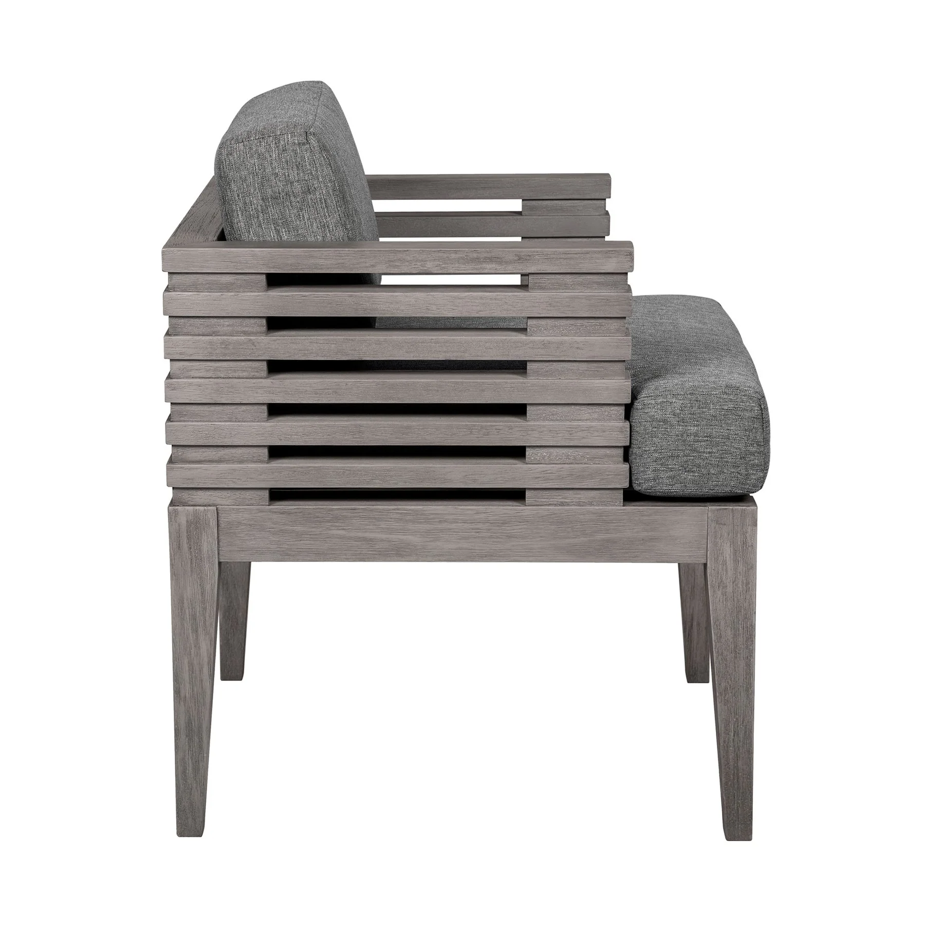 Vivid Outdoor Patio Dining Chair in Gray Eucalyptus Wood with Gray Olefin Cushions - Image 3