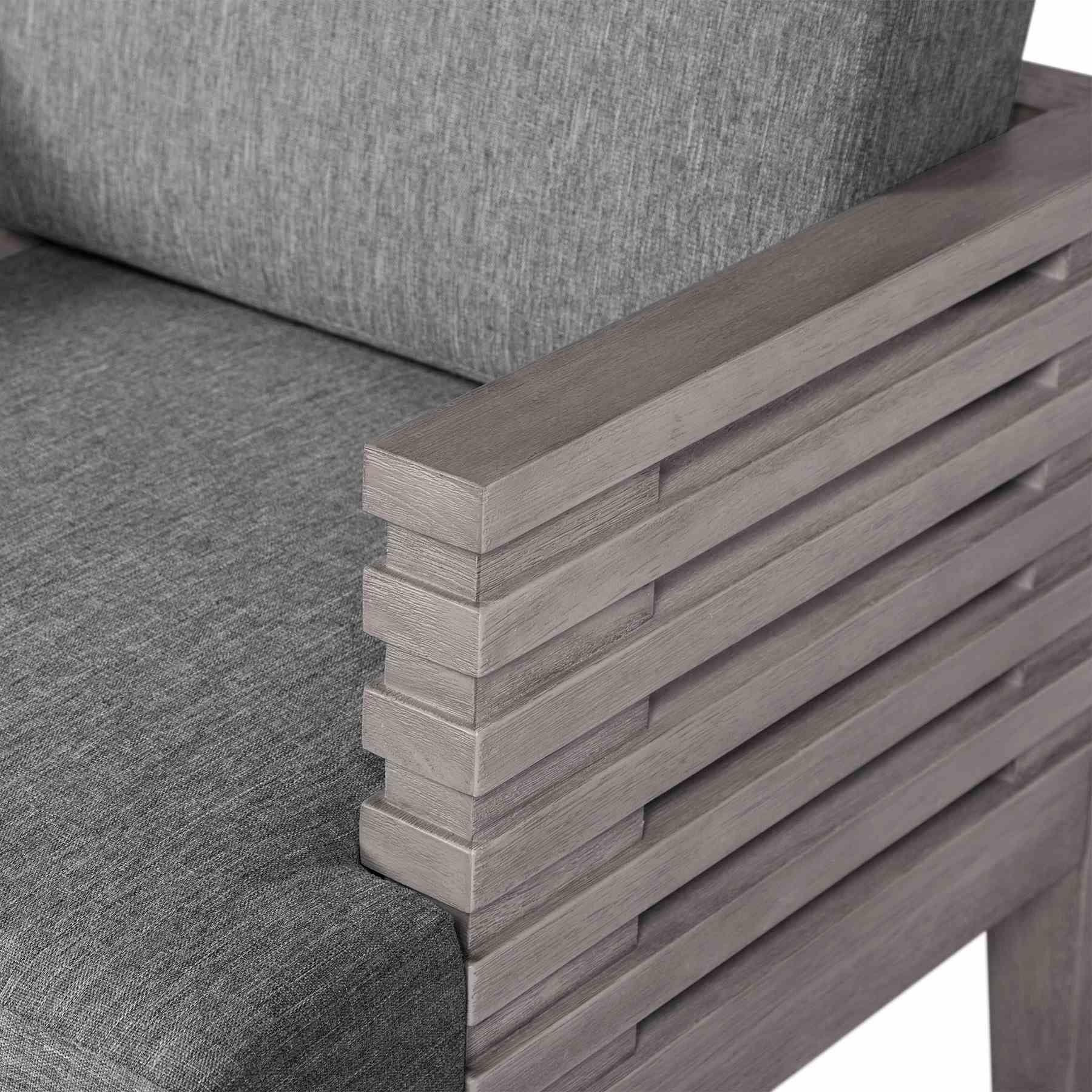 Vivid Outdoor Patio Dining Chair in Gray Eucalyptus Wood with Gray Olefin Cushions - Image 6
