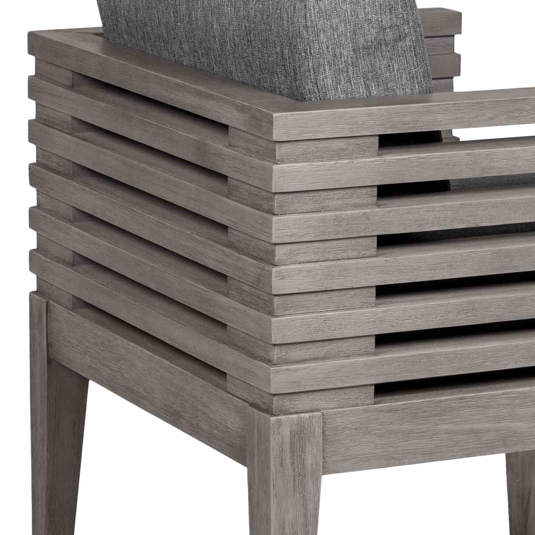 Vivid Outdoor Patio Dining Chair in Gray Eucalyptus Wood with Gray Olefin Cushions - Image 8