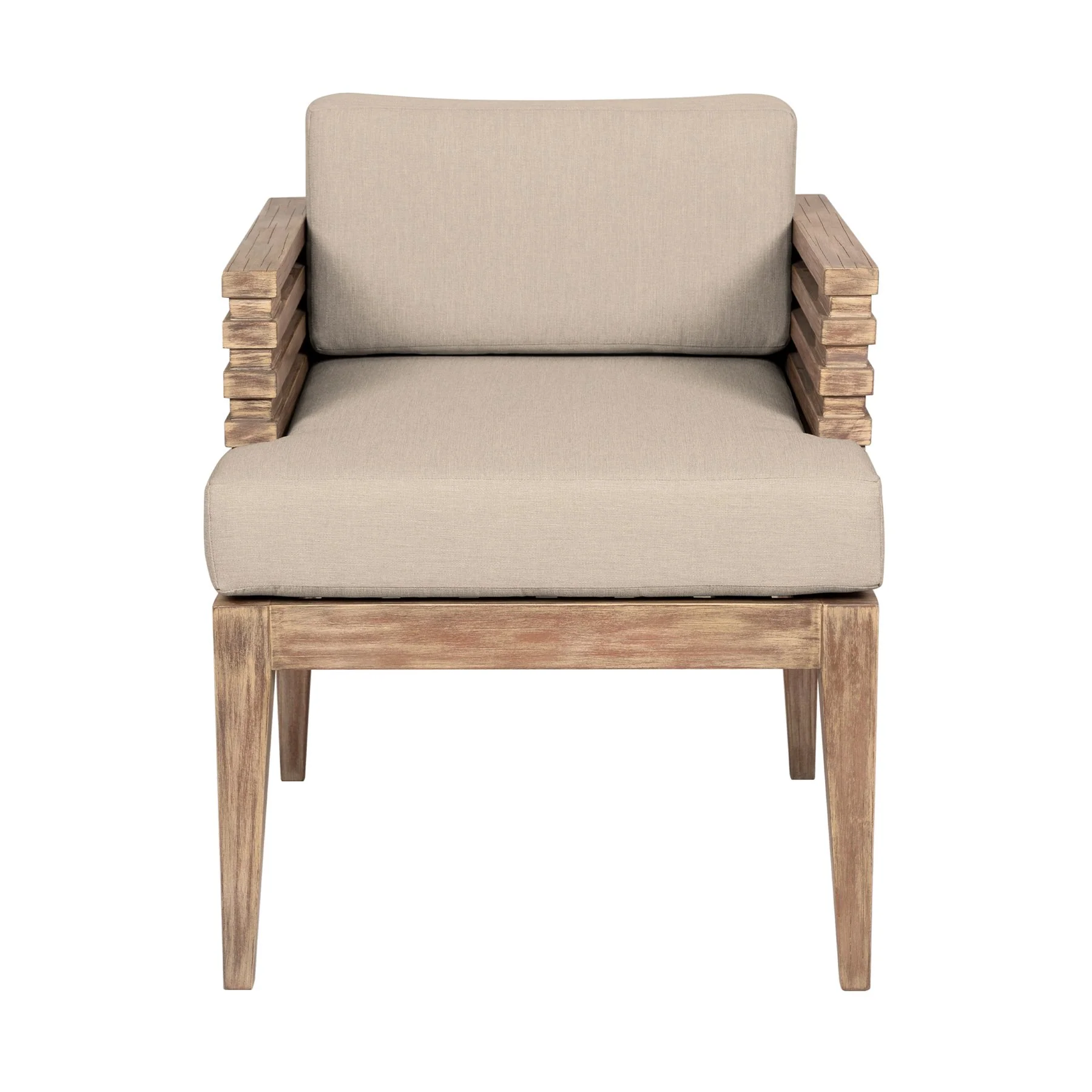 Vivid Outdoor Patio Dining Chair in Light Eucalyptus Wood with Taupe Olefin Cushions - Image 2