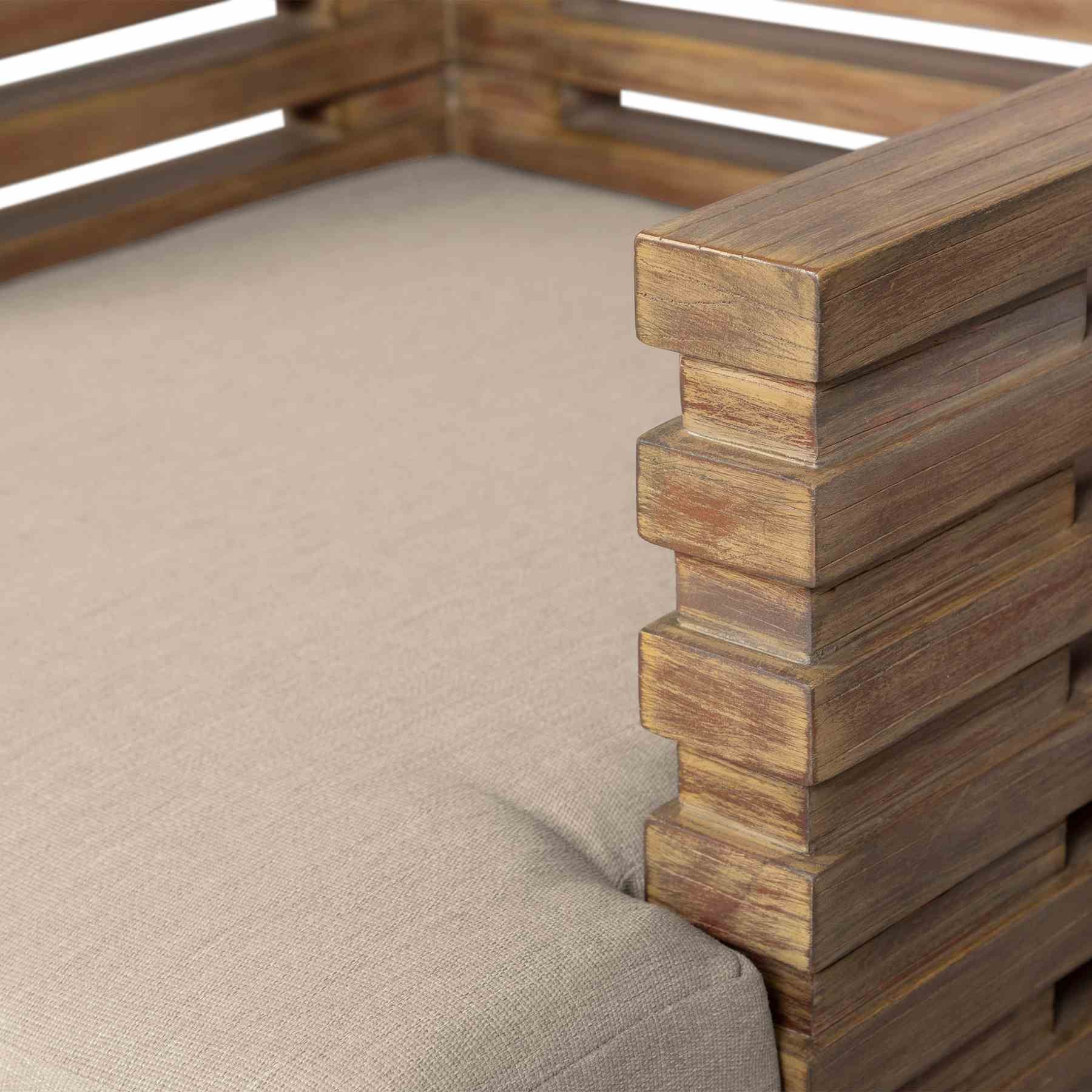 Vivid Outdoor Patio Dining Chair in Light Eucalyptus Wood with Taupe Olefin Cushions - Image 8
