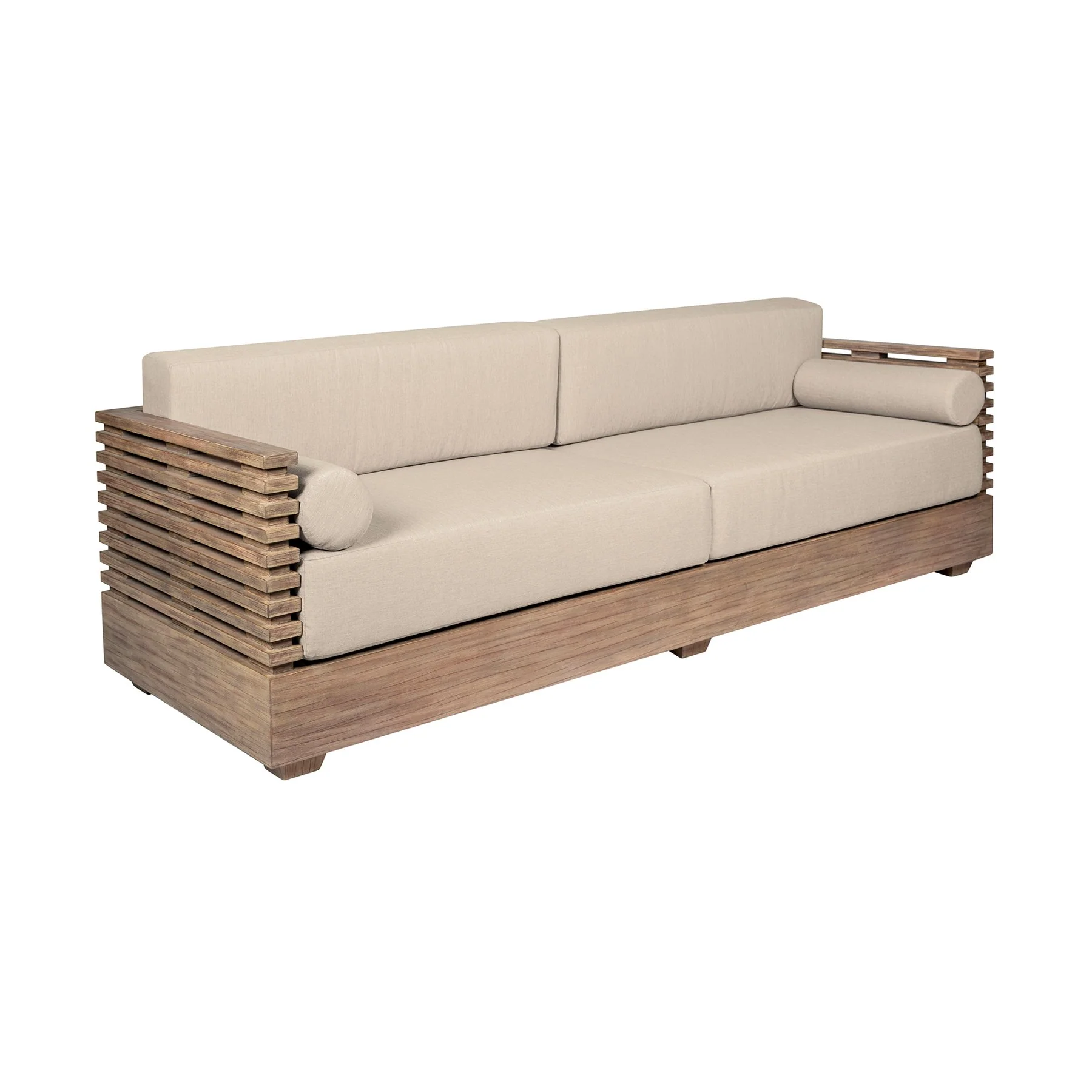 Vivid Outdoor Patio Sofa in Light Eucalyptus Wood with Taupe Olefin Cushions - Image 2