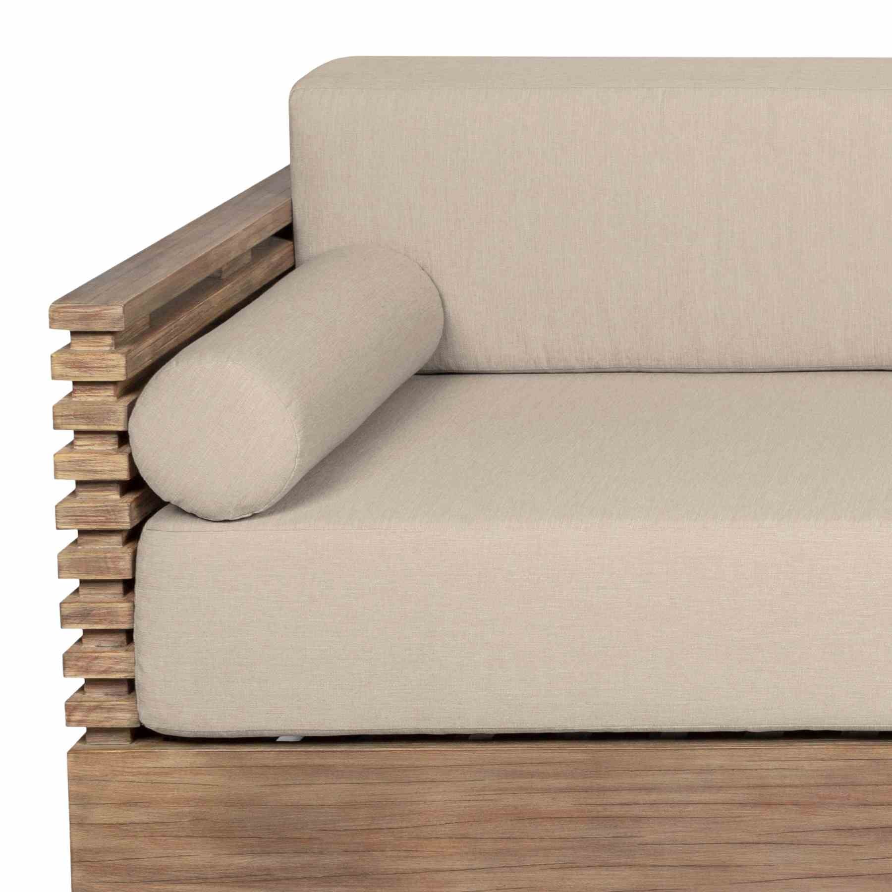 Vivid Outdoor Patio Sofa in Light Eucalyptus Wood with Taupe Olefin Cushions - Image 5