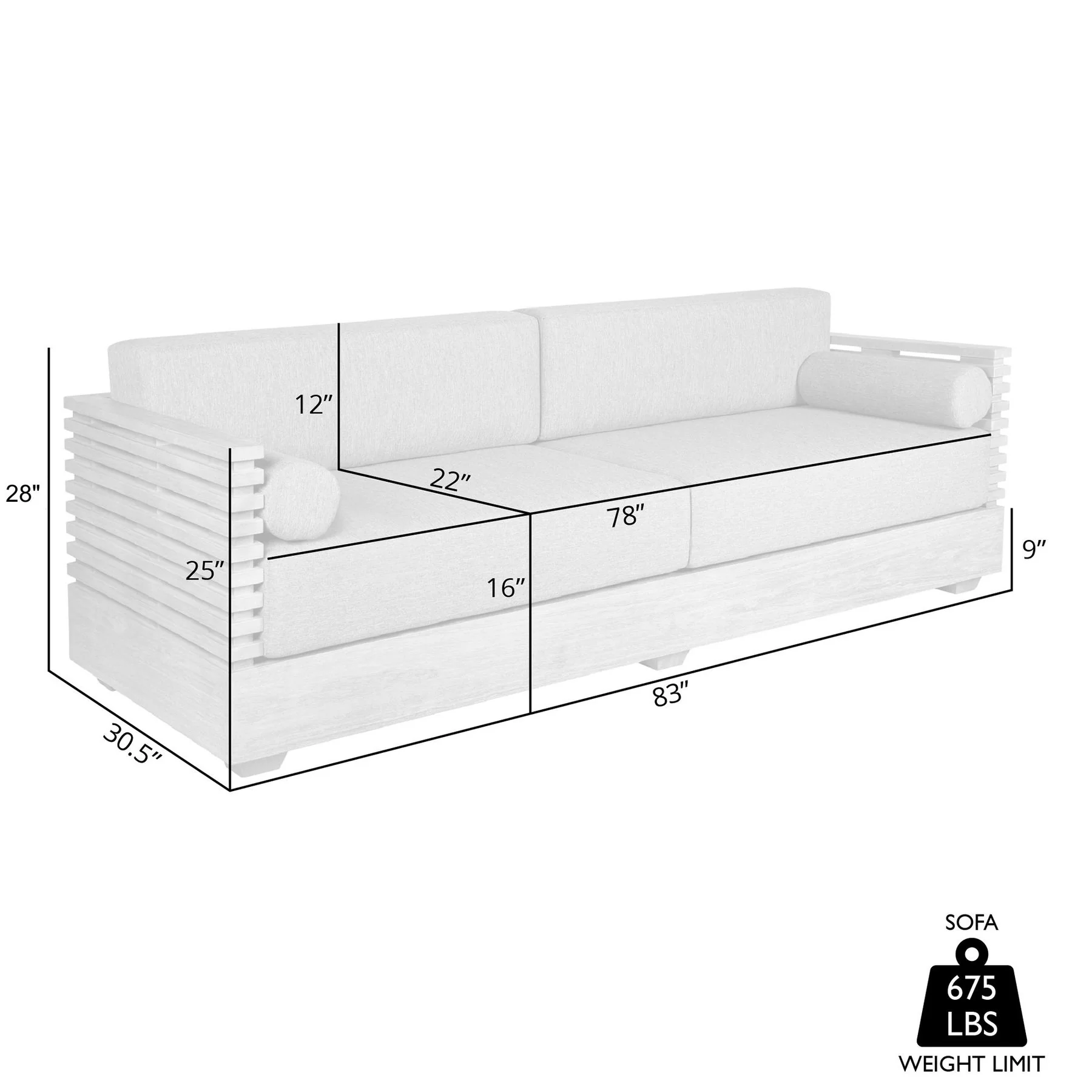 Vivid Outdoor Patio Sofa in Light Eucalyptus Wood with Taupe Olefin Cushions - Image 9