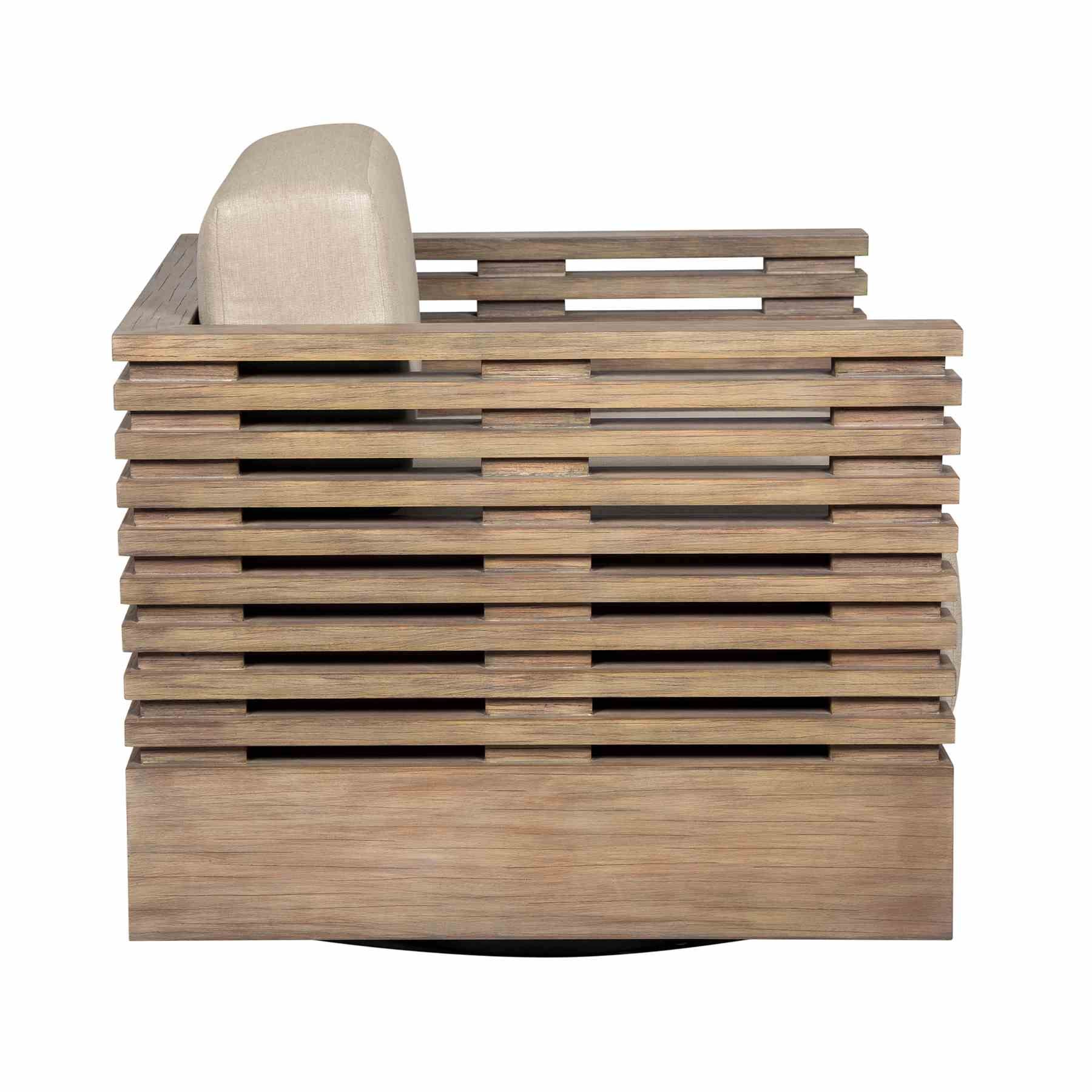 Vivid Swivel Outdoor Patio Chair in Light Eucalyptus Wood with Taupe Olefin Cushions - Image 3
