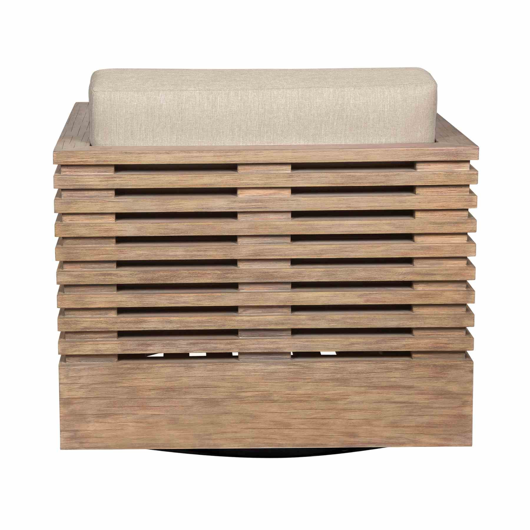 Vivid Swivel Outdoor Patio Chair in Light Eucalyptus Wood with Taupe Olefin Cushions - Image 5