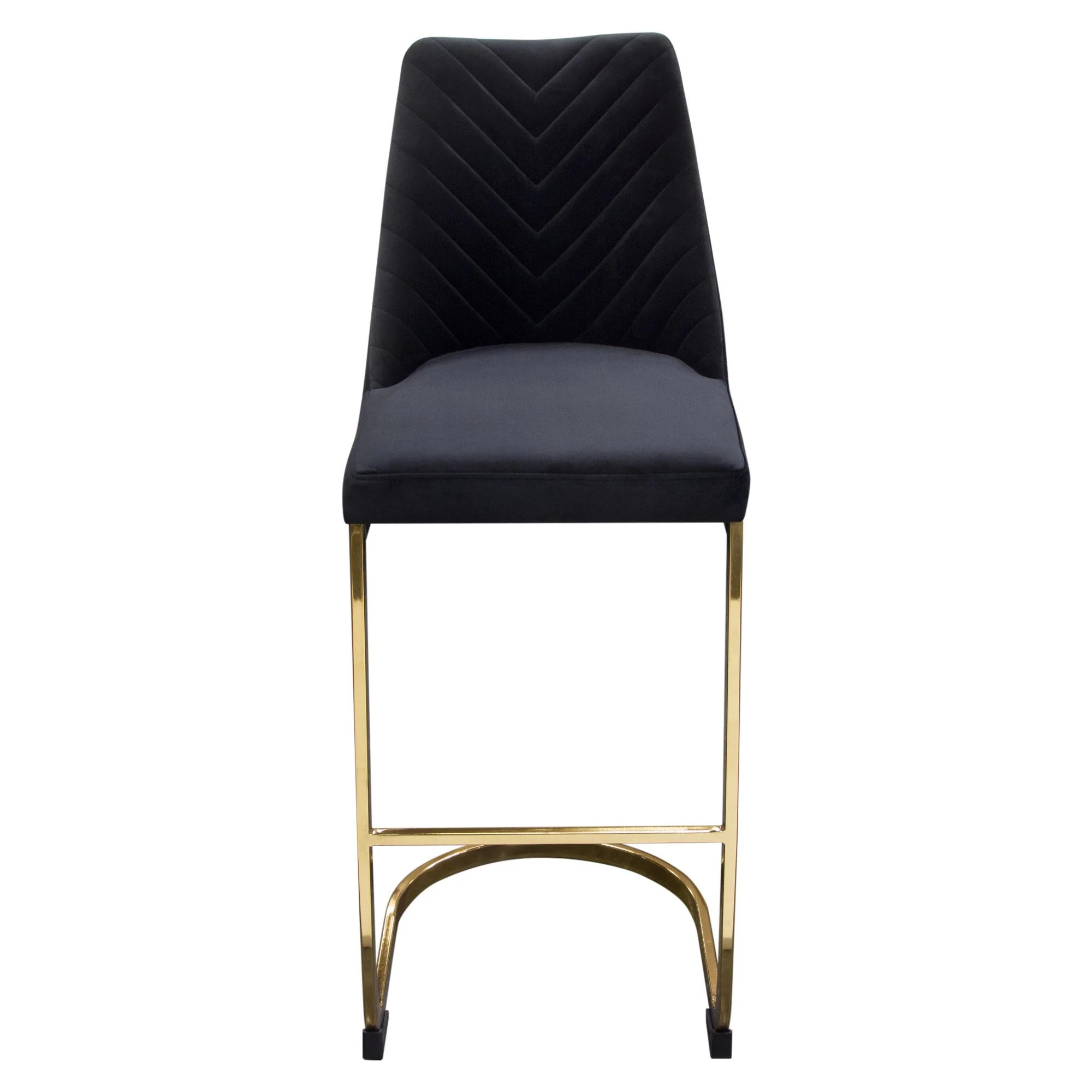 Vogue Set of (2) Bar Height Chairs in Black Velvet with Polished Gold Metal Base by Diamond Sofa - Image 3