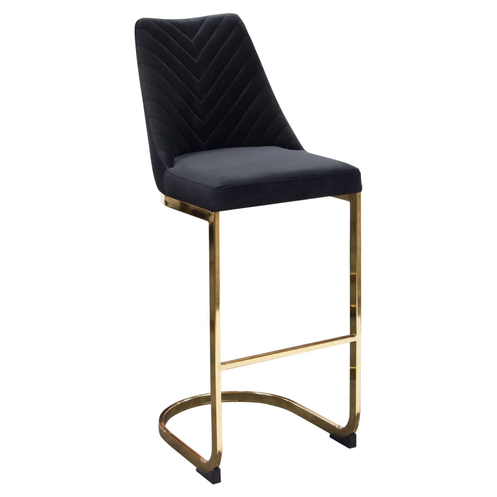 Vogue Set of (2) Bar Height Chairs in Black Velvet with Polished Gold Metal Base by Diamond Sofa - Image 4