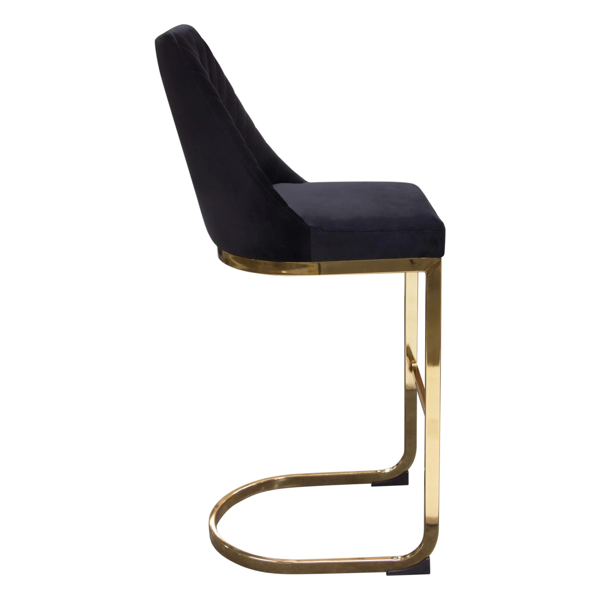 Vogue Set of (2) Bar Height Chairs in Black Velvet with Polished Gold Metal Base by Diamond Sofa - Image 6