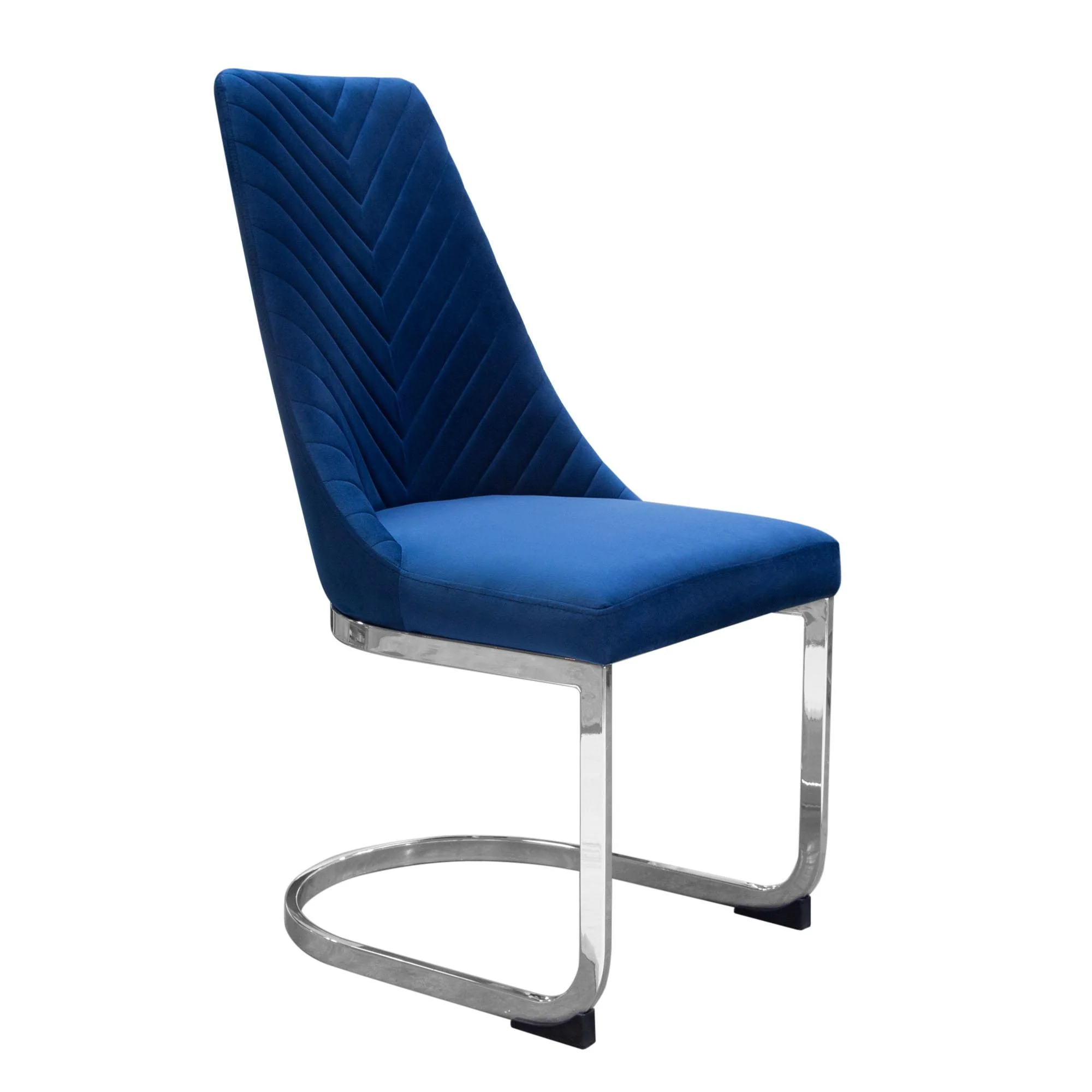 Vogue Set of (2) Dining Chairs in Navy Blue Velvet with Polished Silver Metal Base by Diamond Sofa - Image 4