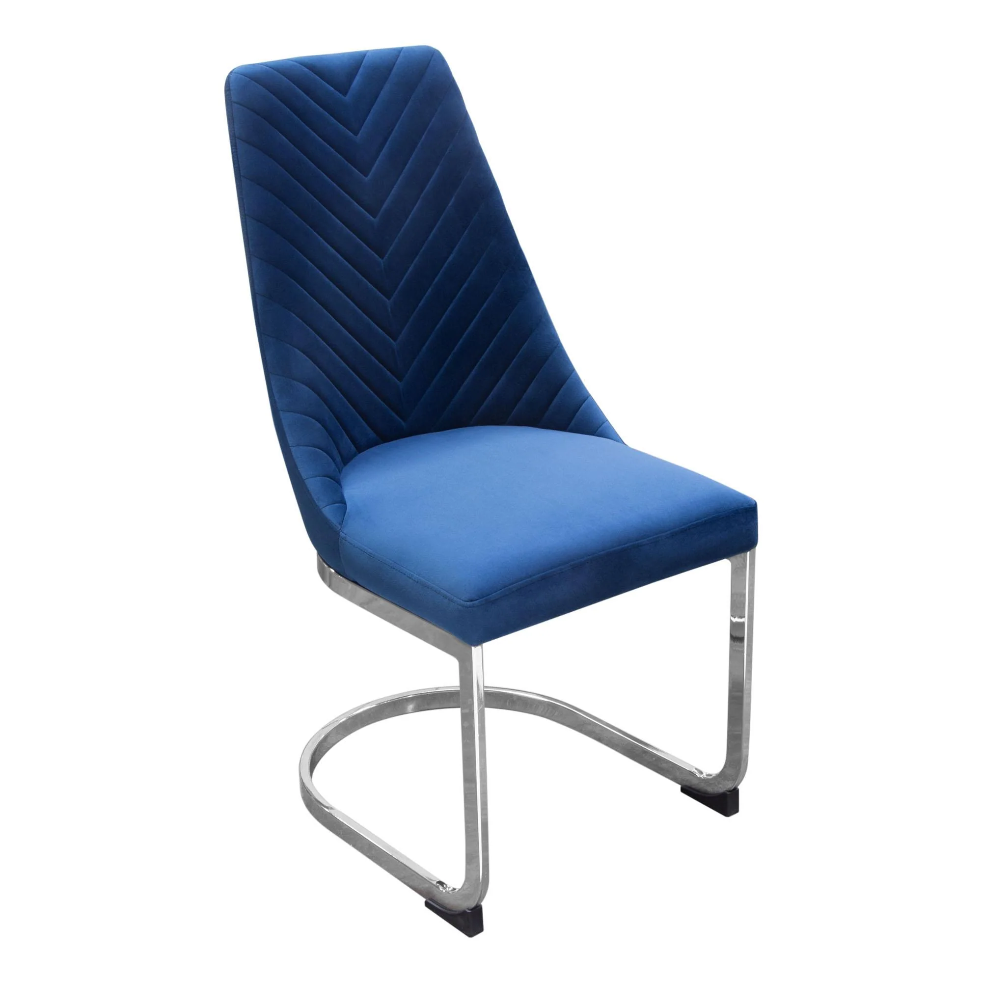 Vogue Set of (2) Dining Chairs in Navy Blue Velvet with Polished Silver Metal Base by Diamond Sofa - Image 5