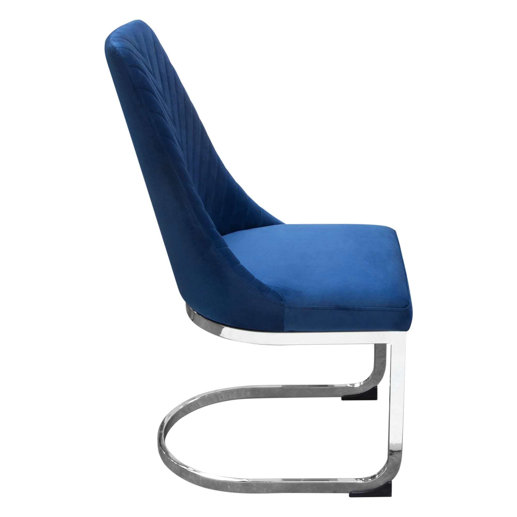 Vogue Set of (2) Dining Chairs in Navy Blue Velvet with Polished Silver Metal Base by Diamond Sofa - Image 6