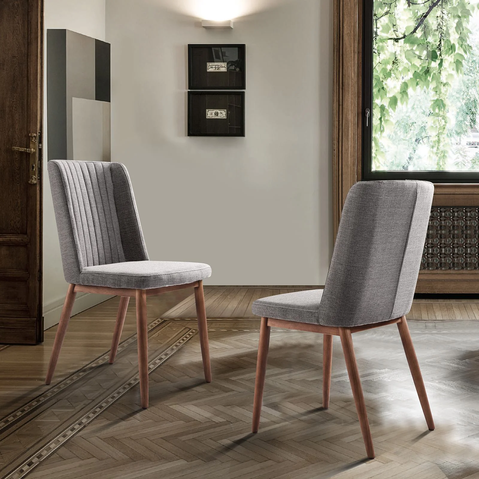 Wade Mid-Century Dining Chair in Walnut Finish and Gray Fabric - Set of 2 - Image 11