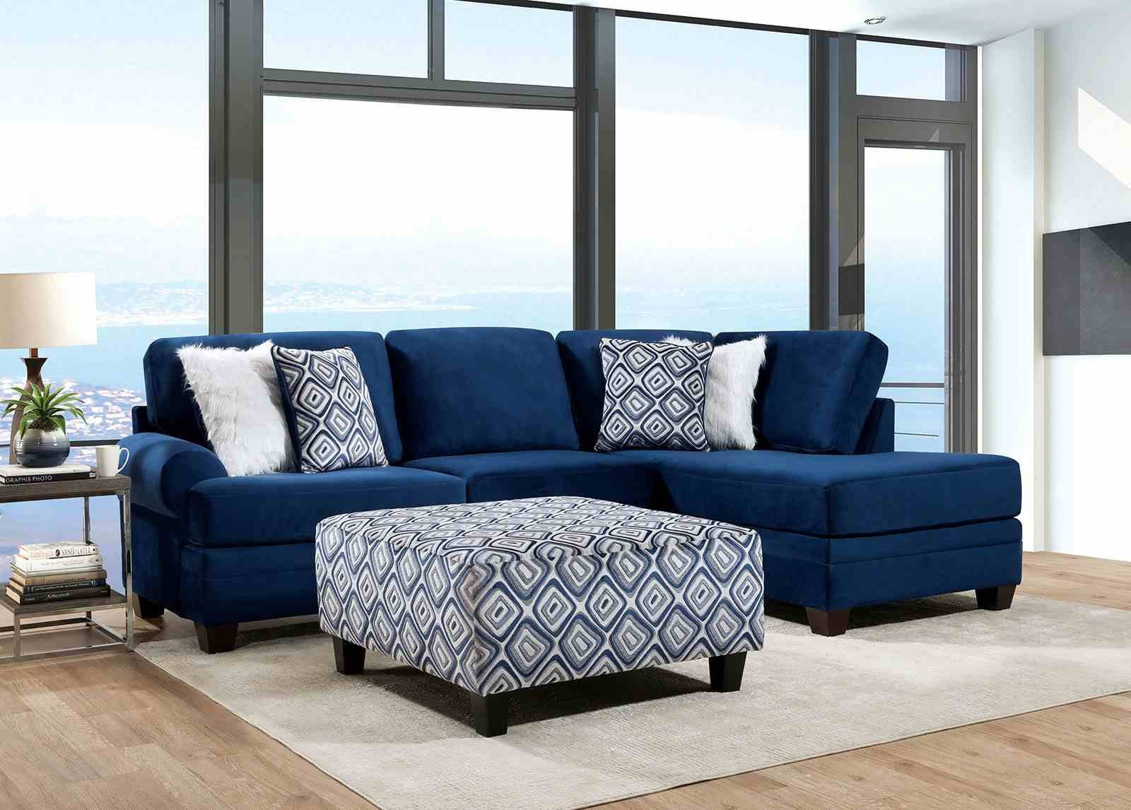 Waldport Ottoman, Navy/White - Image 2