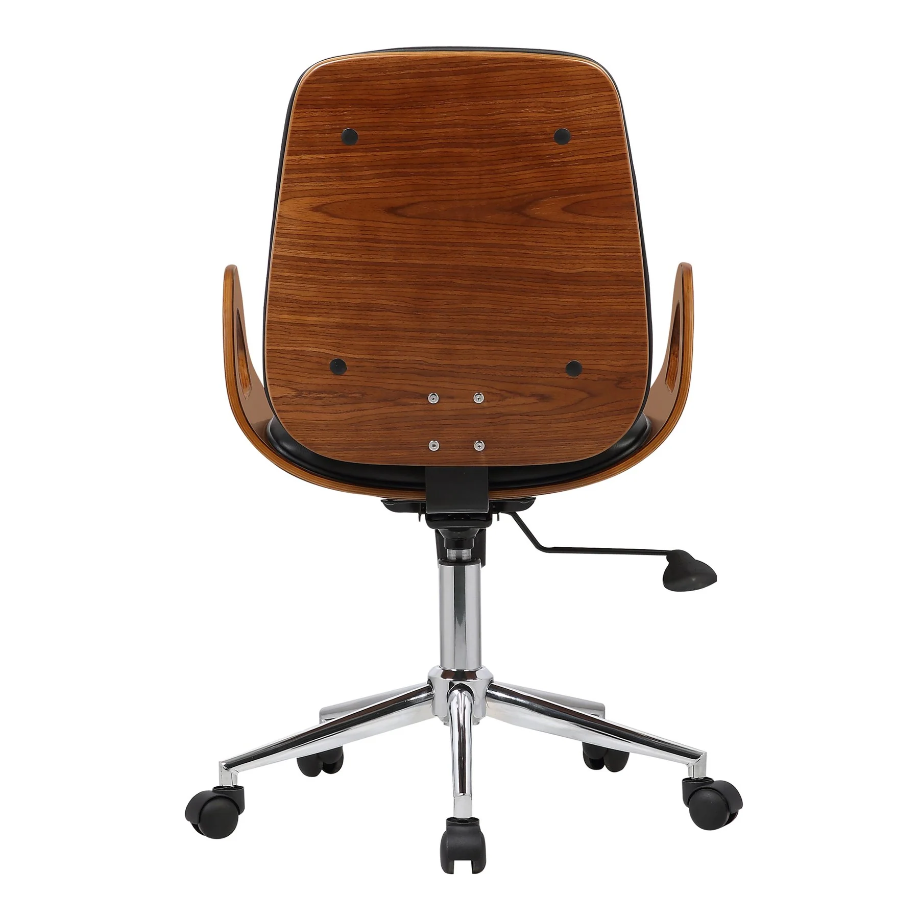 Wallace Mid-Century Office Chair in Chrome finish with Black Faux Leather and Walnut Veneer Back - Image 4