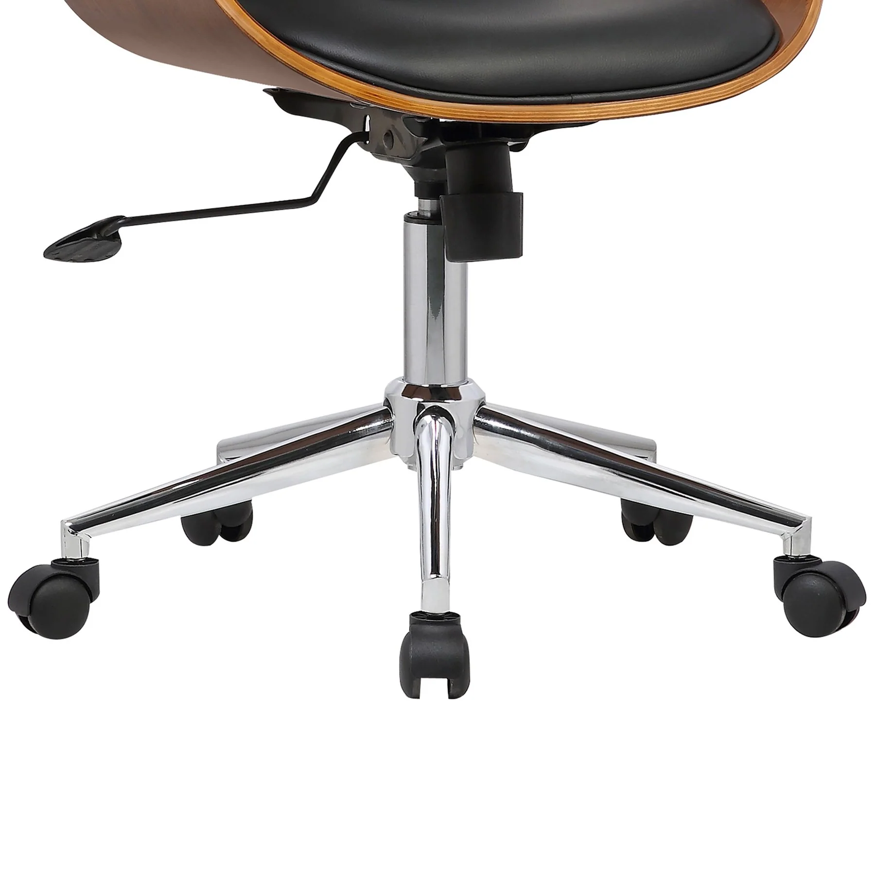Wallace Mid-Century Office Chair in Chrome finish with Black Faux Leather and Walnut Veneer Back - Image 7