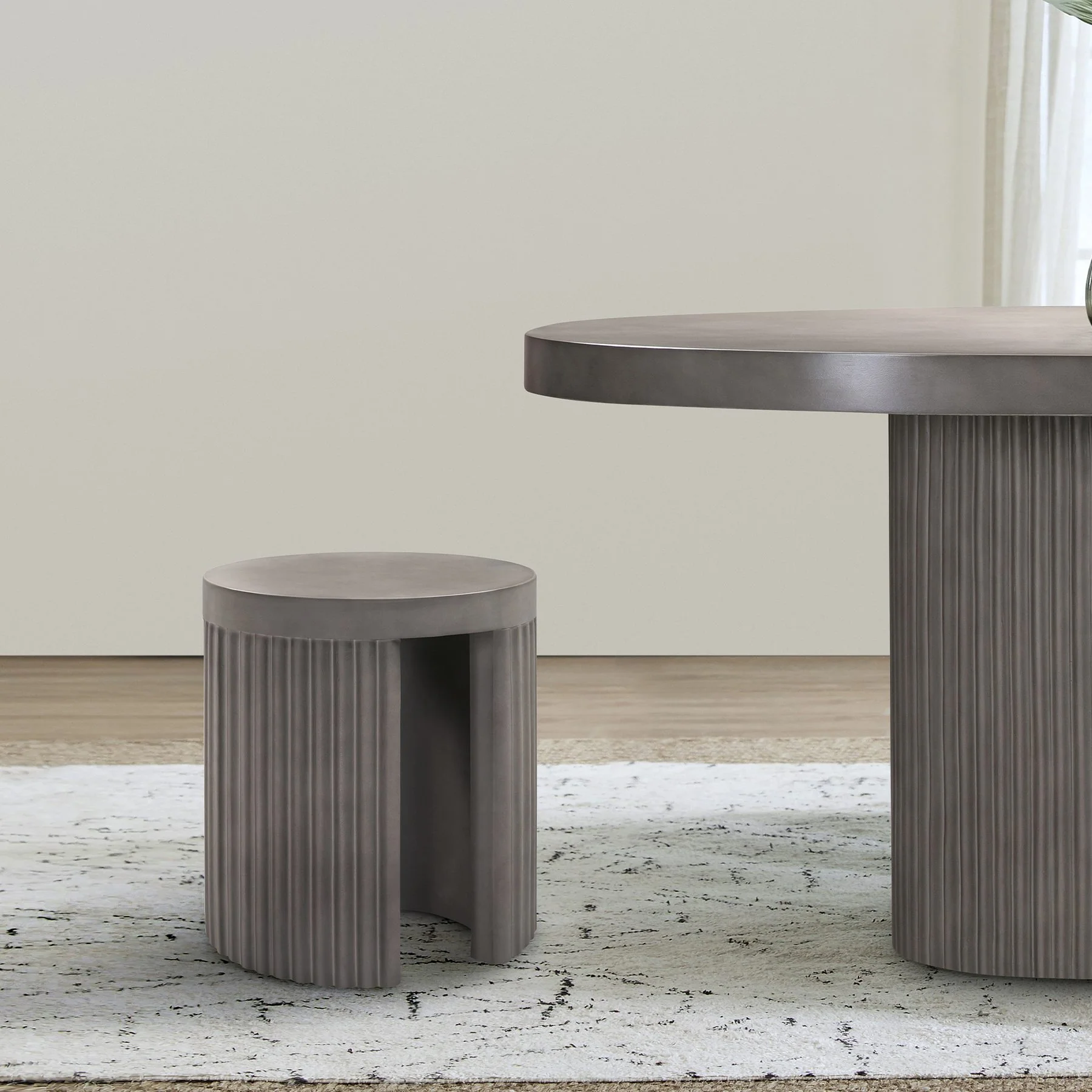 Wave Round Indoor or Outdoor Accent Stool End Table in Gray Concrete - Image 8