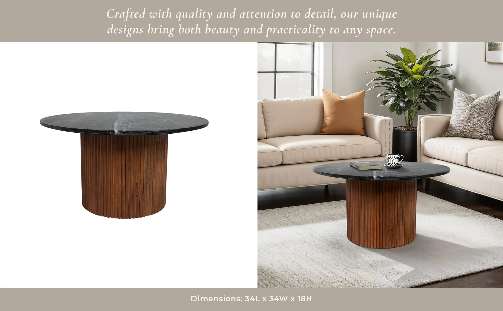 Wd/mrbl,34"d Reeded Coffee Table,brwn/blk/kd2boxes - Image 13