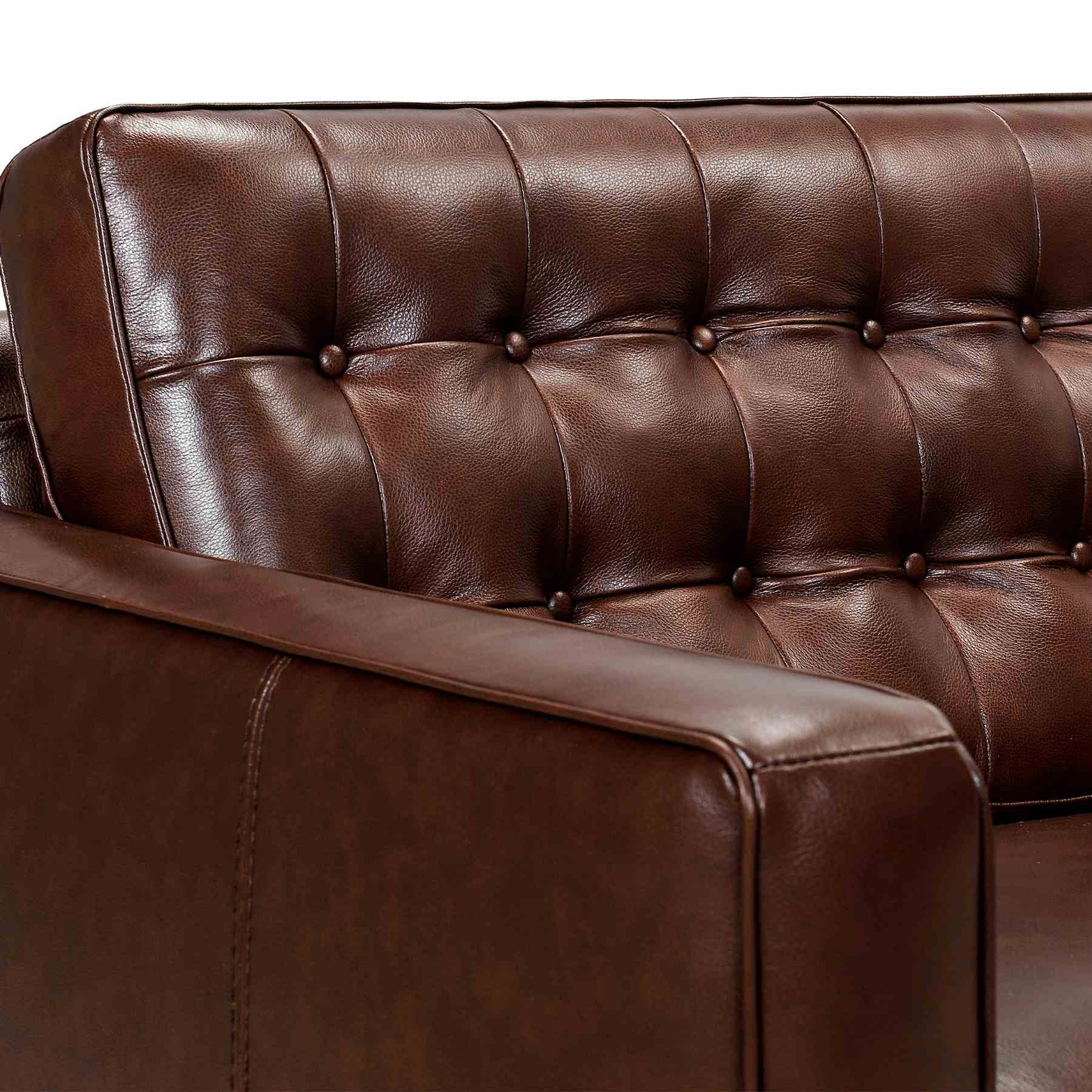 Wesley 81" Chestnut Genuine Leather Power Footrest Tuxedo Arm Sofa - Image 4
