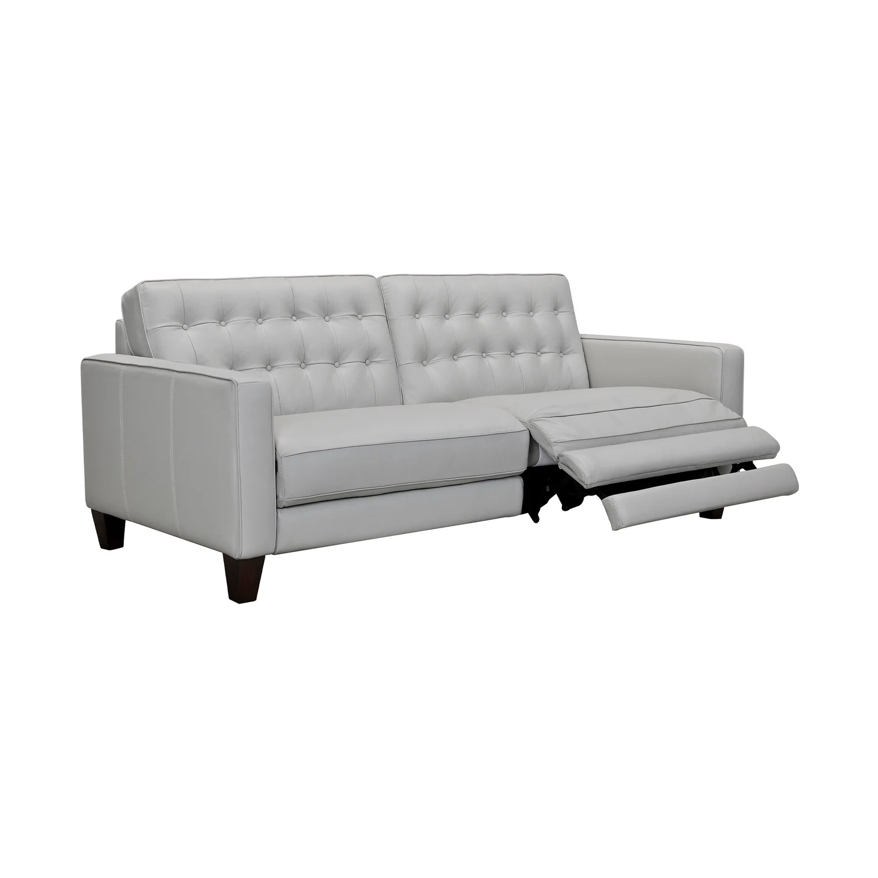 Wesley 81" Dove Gray Genuine Leather Power Footrest Tuxedo Arm Sofa - Image 2