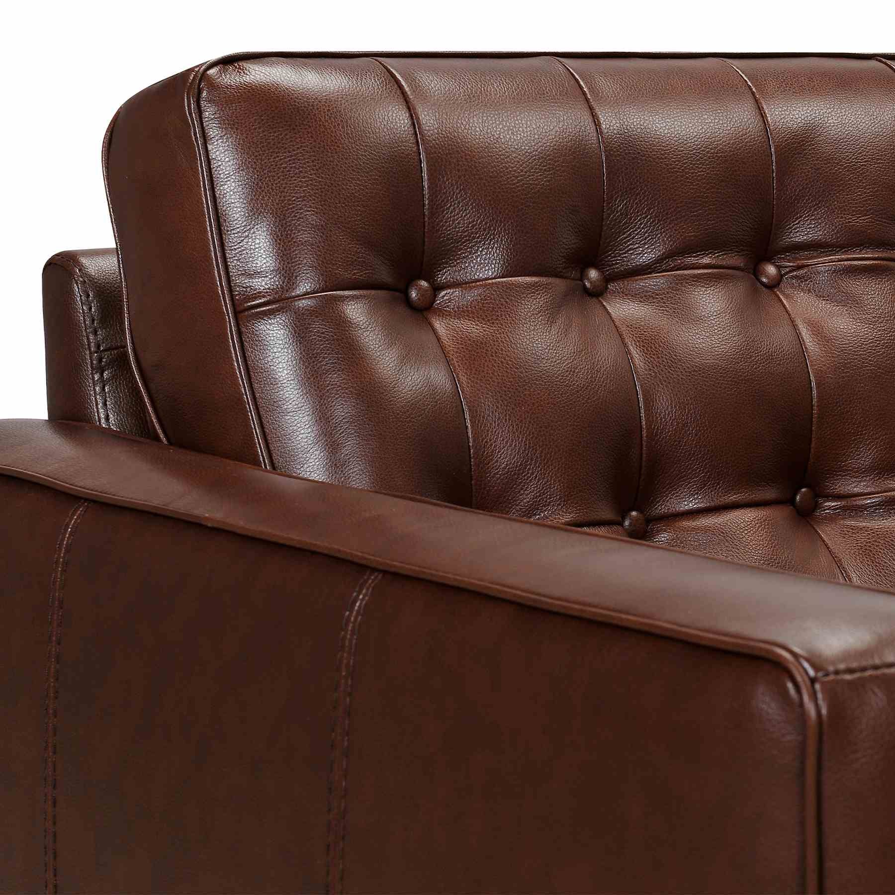 Wesley Chestnut Genuine Leather Power Footrest Tuxedo Arm Accent Chair - Image 4