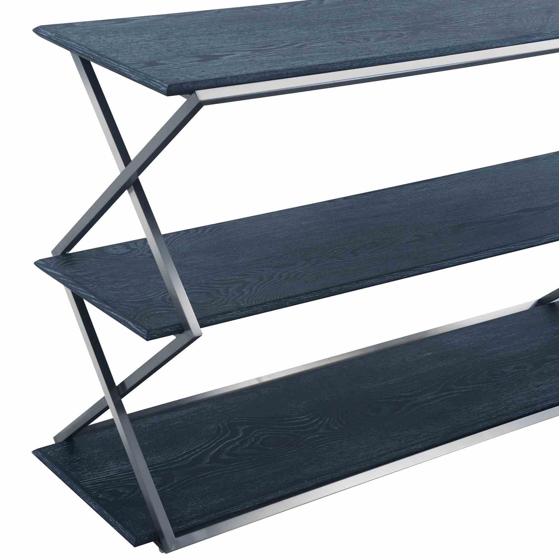Westlake 3-Tier Black Console Table with Brushed Stainless Steel Frame - Image 4