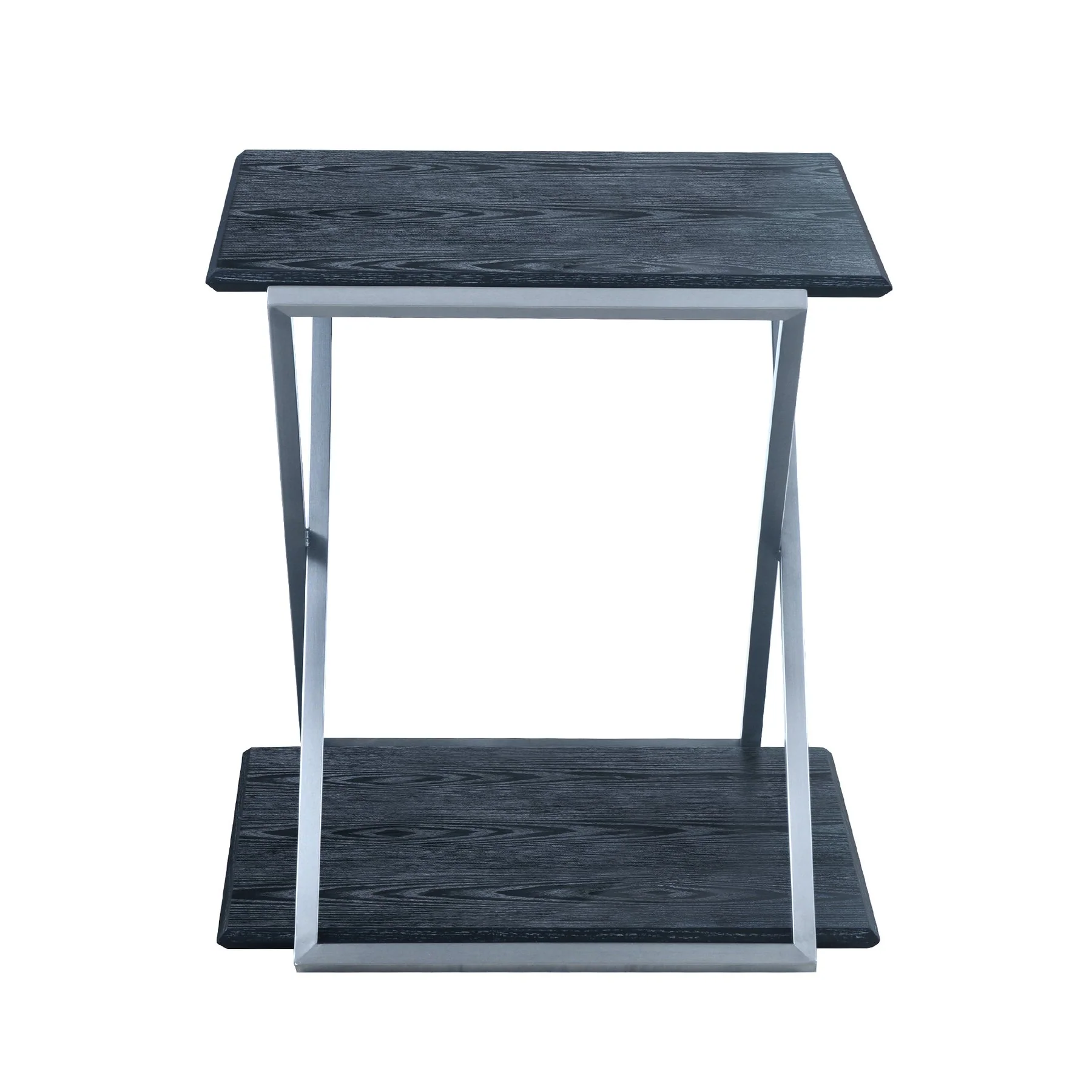 Westlake Black Veneer End Table with Brushed Stainless Steel Frame - Image 2