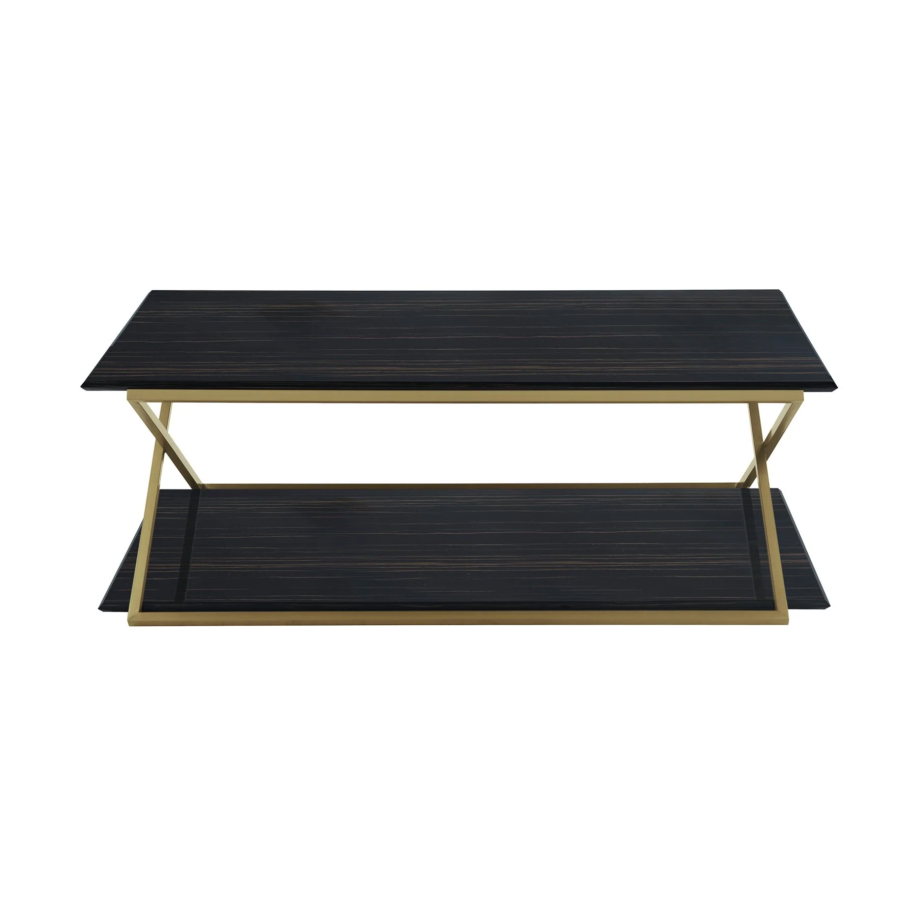 Westlake Dark Brown Veneer Coffee Table with Brushed Gold Legs - Image 2