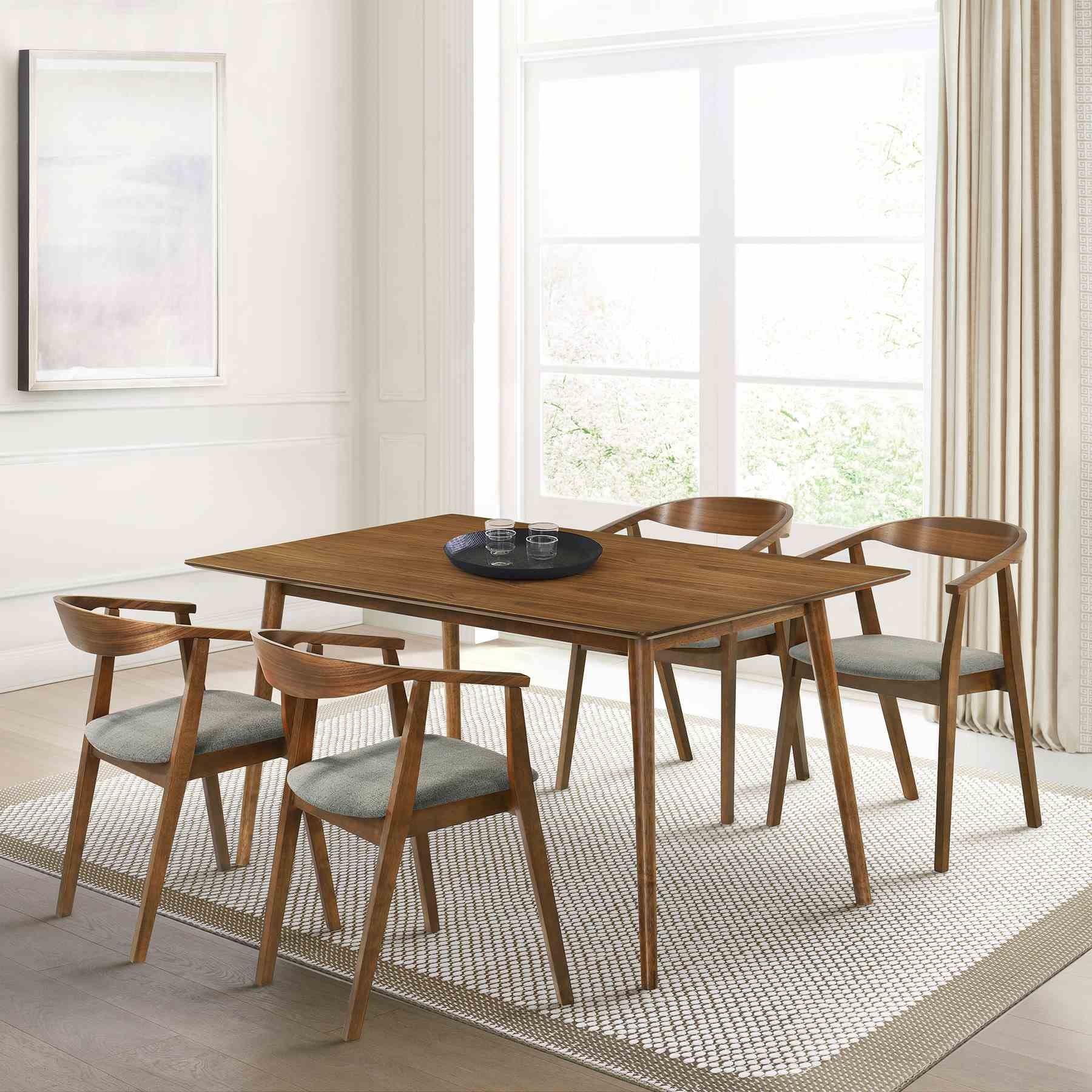 Westmont Santana 5 Piece Walnut Wood Dining Table Set with Charcoal Fabric - Image 11