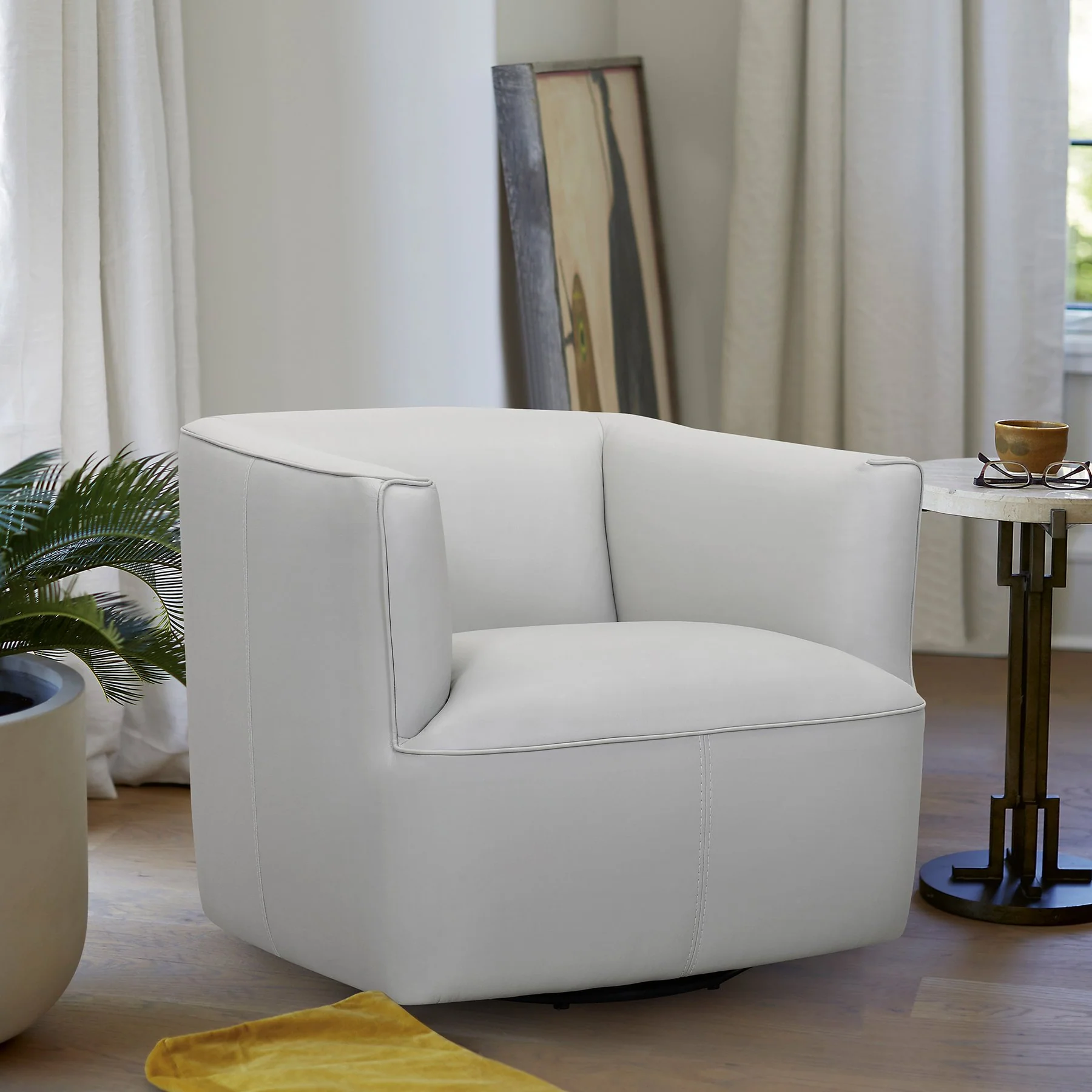 Whitney Swivel Dove Gray Genuine Leather Barrel Chair - Image 7
