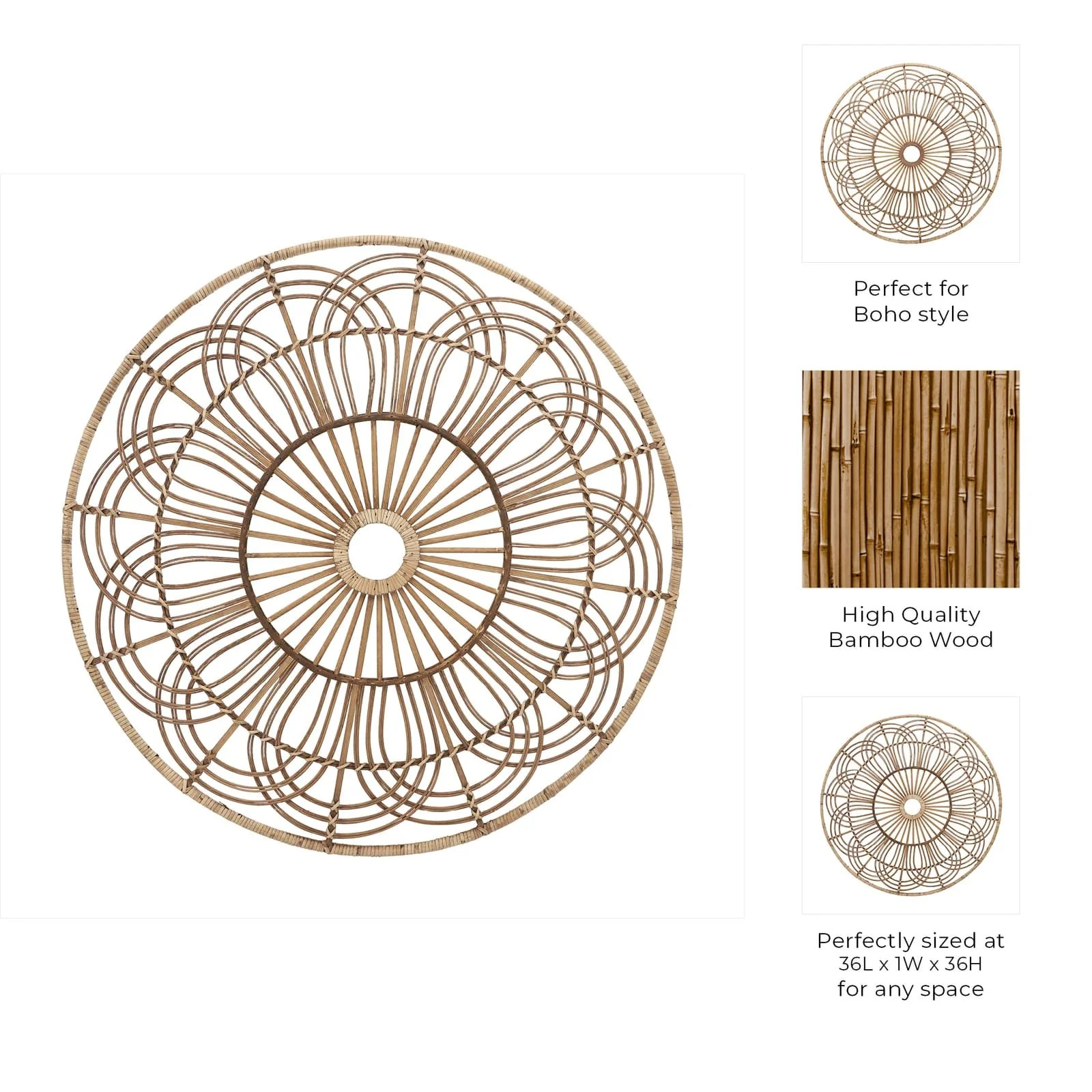 Wicker, 36", Round Wall Accent, Brown - Image 5