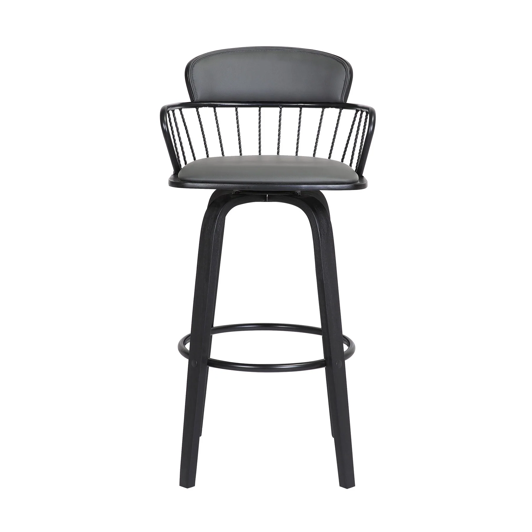 Willow 25.5" Swivel Black Wood Counter Stool in Gray Faux Leather with Black Metal - Image 2