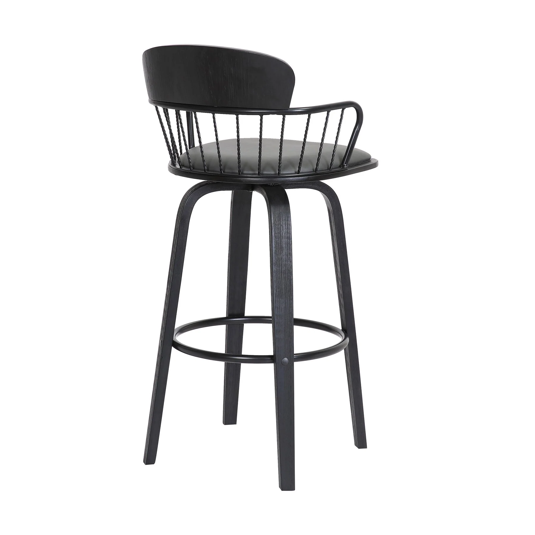 Willow 25.5" Swivel Black Wood Counter Stool in Gray Faux Leather with Black Metal - Image 4