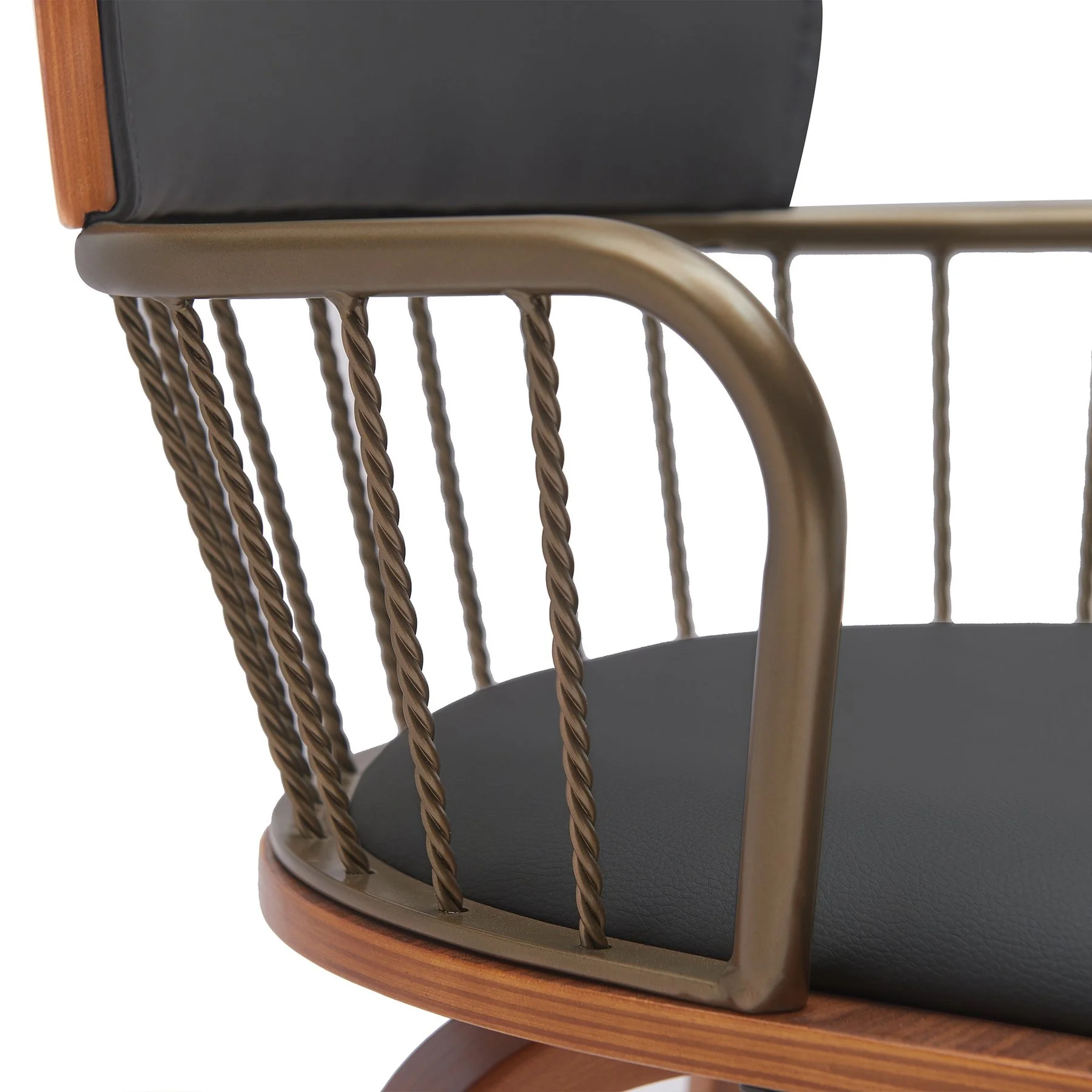 Willow 25.5" Swivel Walnut Wood Counter Stool in Black Faux Leather with Golden Bronze Metal - Image 7