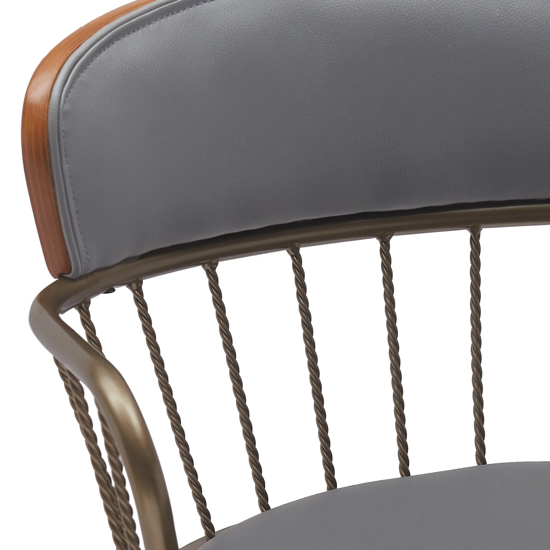 Willow 25.5" Swivel Walnut Wood Counter Stool in Gray Faux Leather with Golden Bronze Metal - Image 6