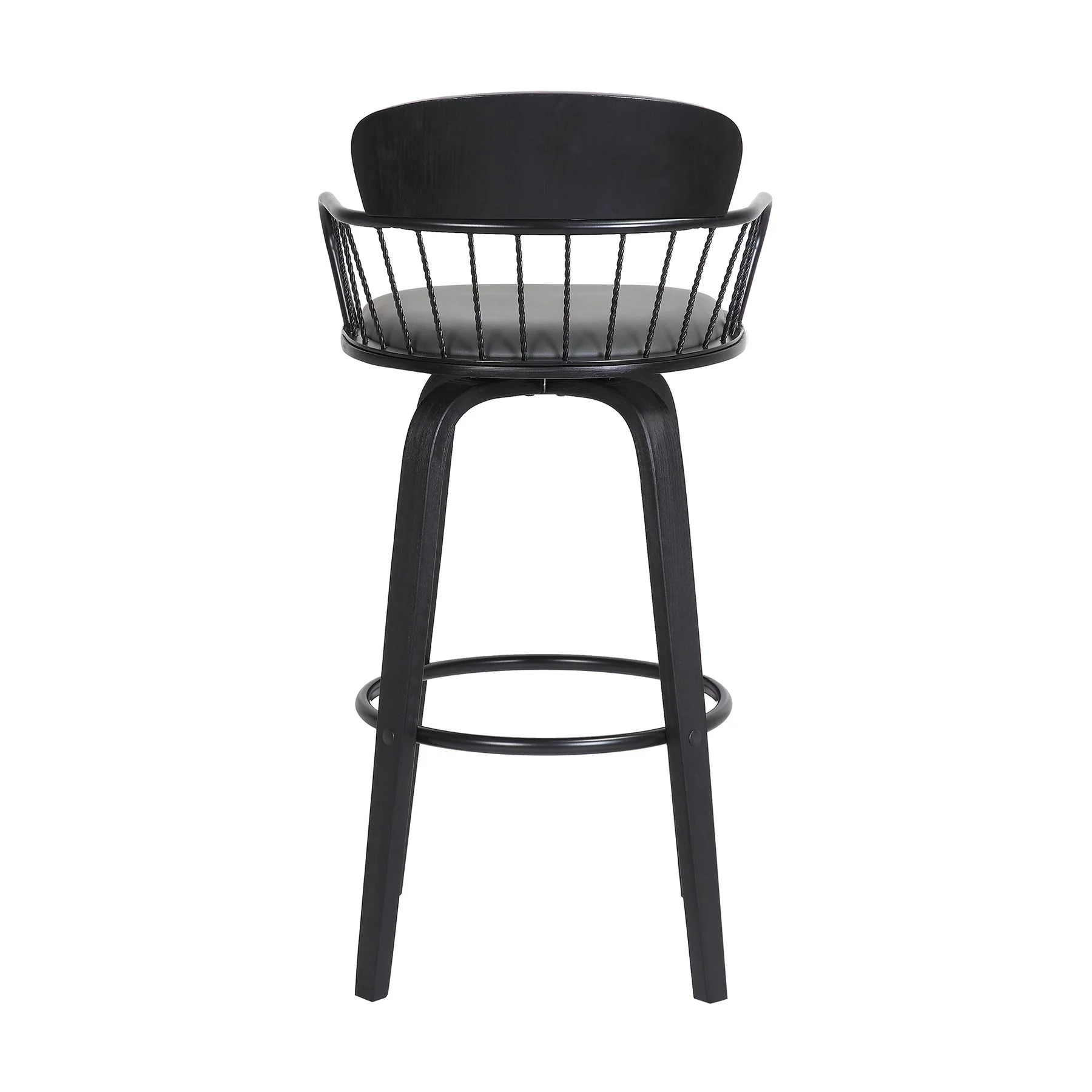 Willow 30" Swivel Black Wood Bar Stool in Gray Faux Leather with Black Metal - Image 5