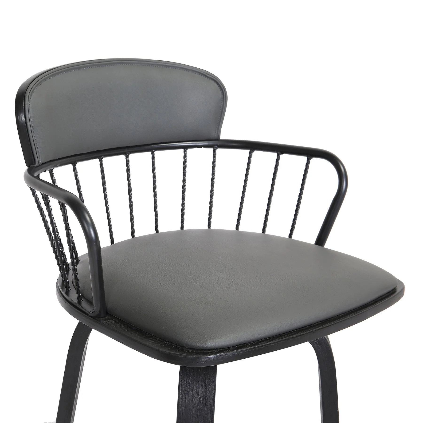 Willow 30" Swivel Black Wood Bar Stool in Gray Faux Leather with Black Metal - Image 6