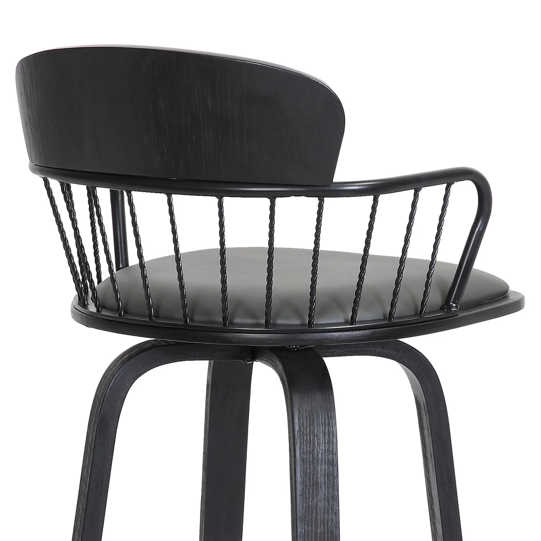 Willow 30" Swivel Black Wood Bar Stool in Gray Faux Leather with Black Metal - Image 7