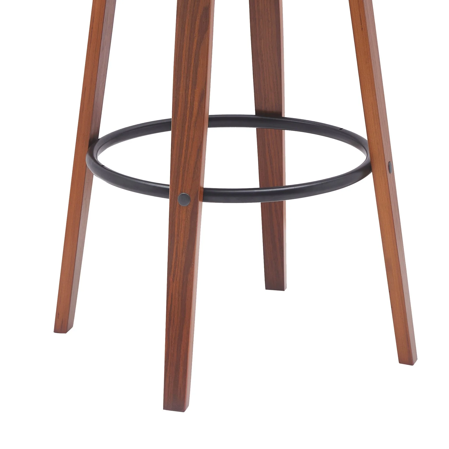 Willow 30" Swivel Walnut Wood Bar Stool in Black Faux Leather with Golden Bronze Metal - Image 8