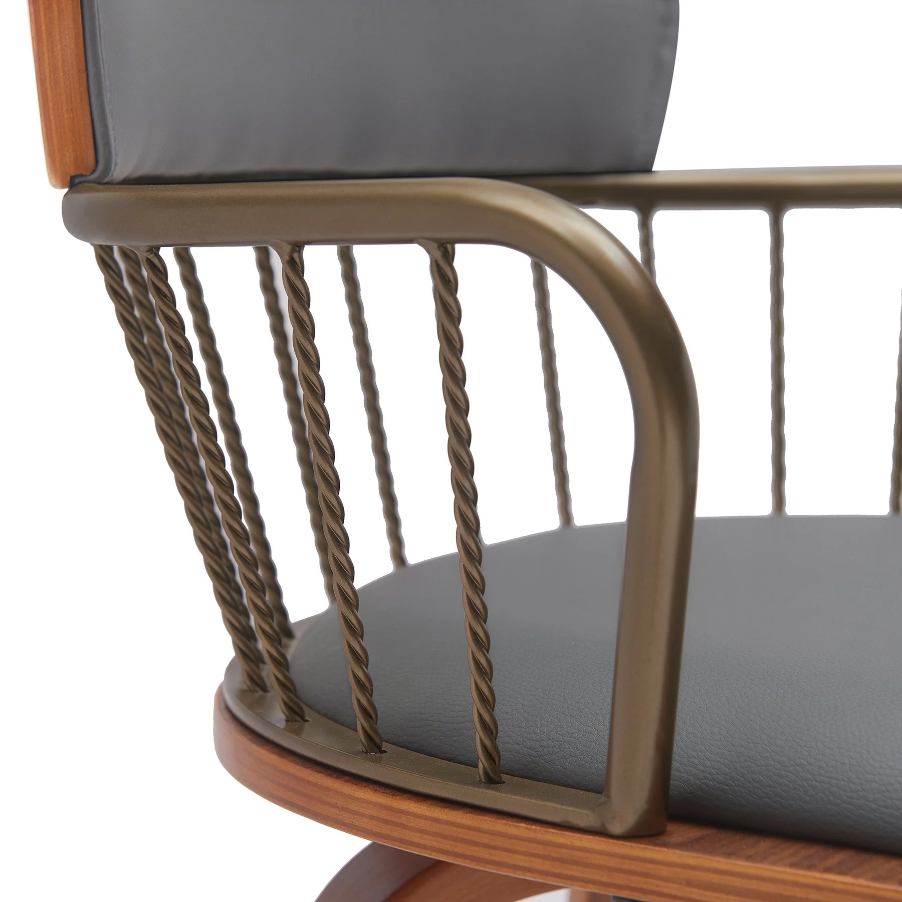 Willow 30" Swivel Walnut Wood Bar Stool in Gray Faux Leather with Golden Bronze Metal - Image 7