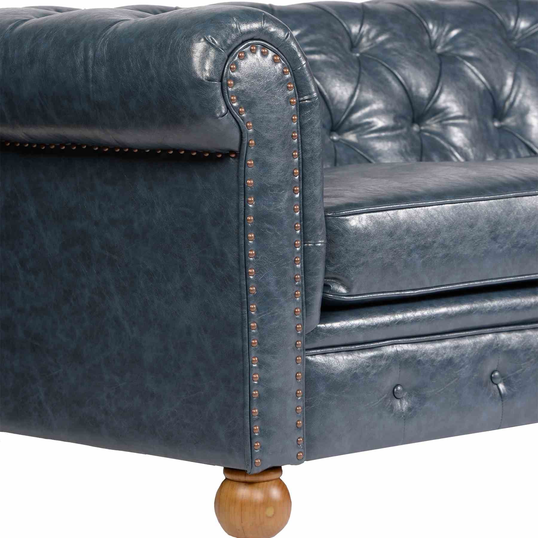 Winston Antique Blue Bonded Leather Loveseat - Image 2