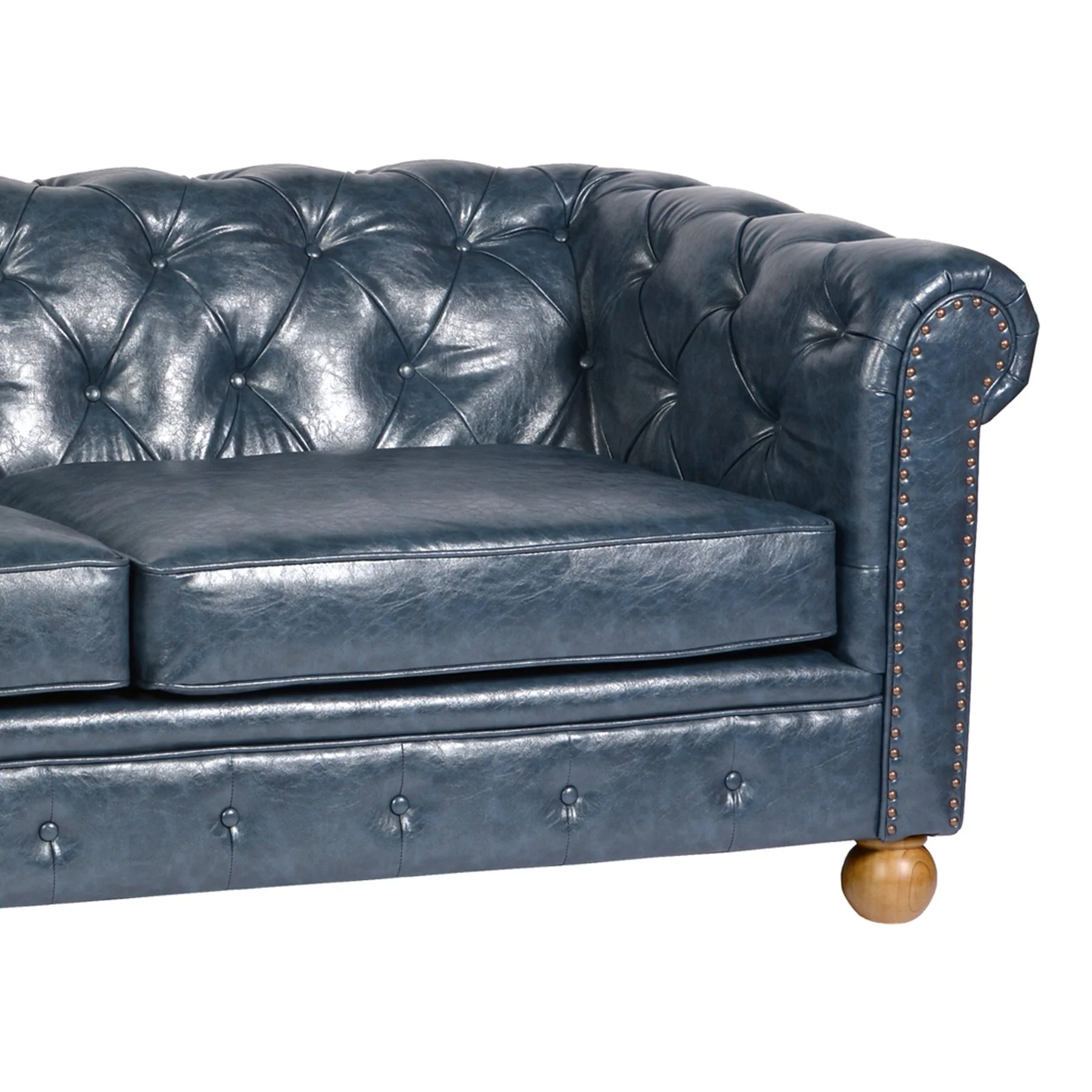 Winston Antique Blue Bonded Leather Sofa - Image 3