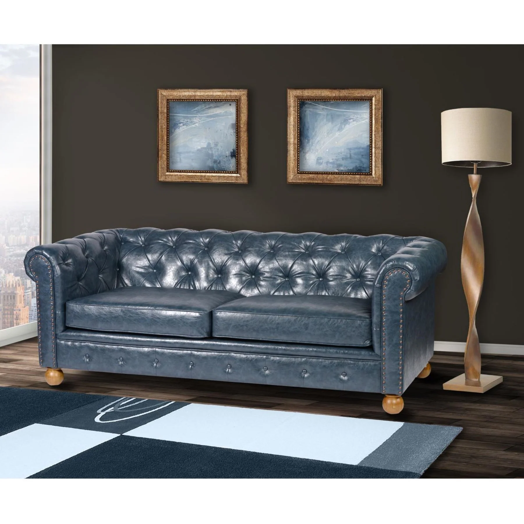Winston Antique Blue Bonded Leather Sofa - Image 5