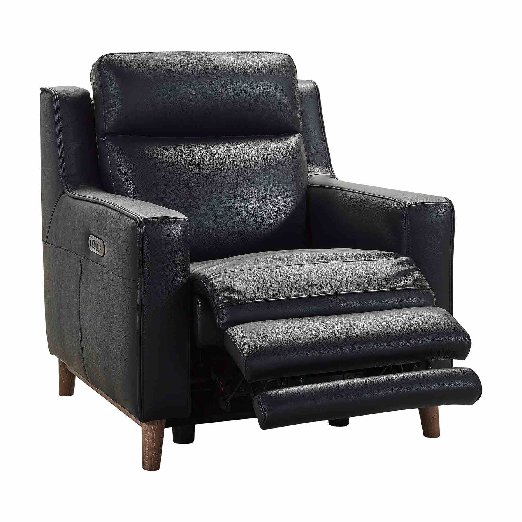 Wisteria Contemporary Chair in Light Brown Wood Finish and Black Genuine Leather - Image 2