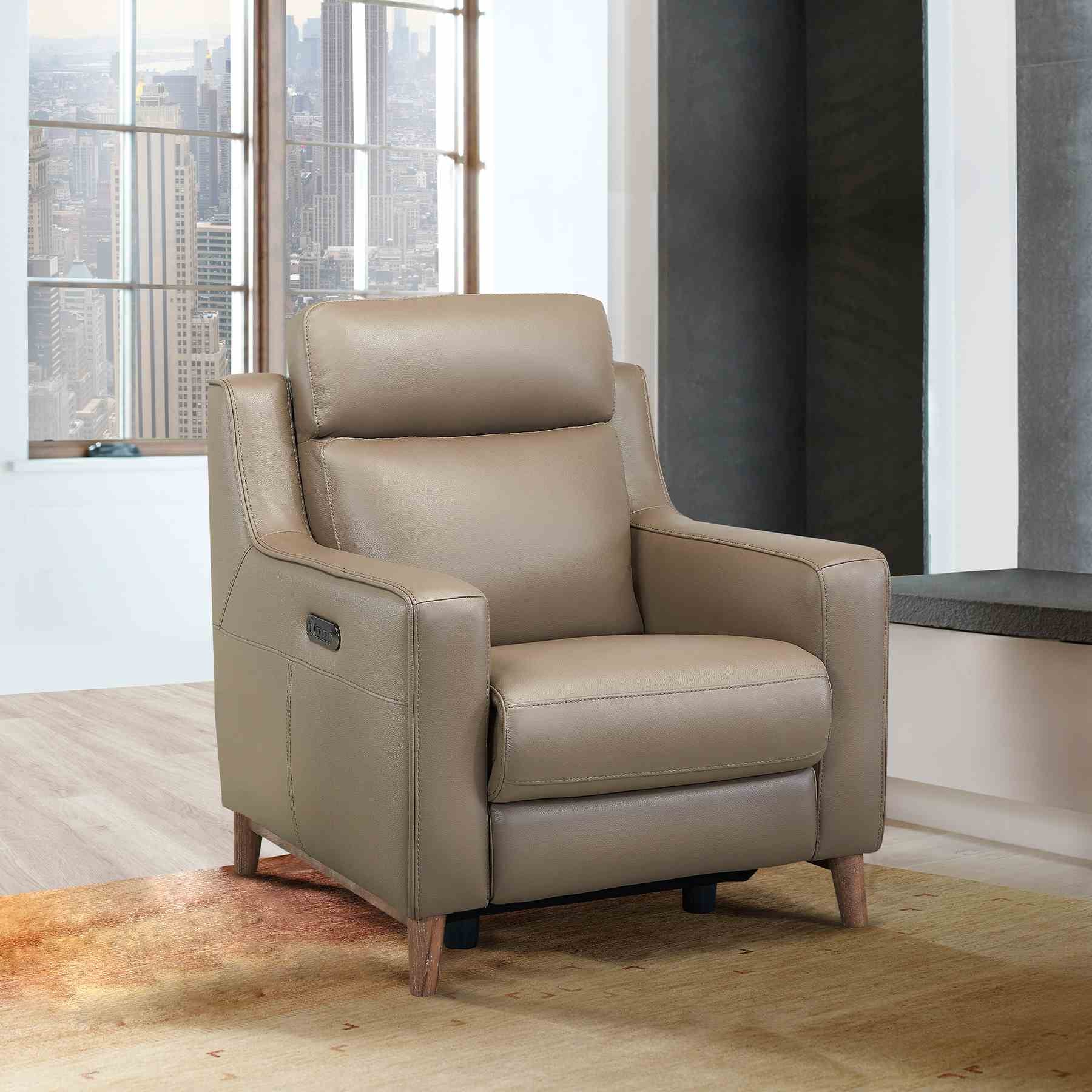 Wisteria Contemporary Chair in Light Brown Wood Finish and Taupe Genuine Leather - Image 10