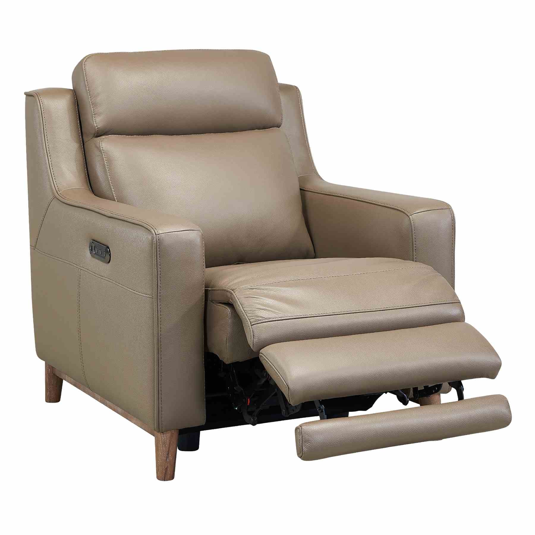 Wisteria Contemporary Chair in Light Brown Wood Finish and Taupe Genuine Leather - Image 2
