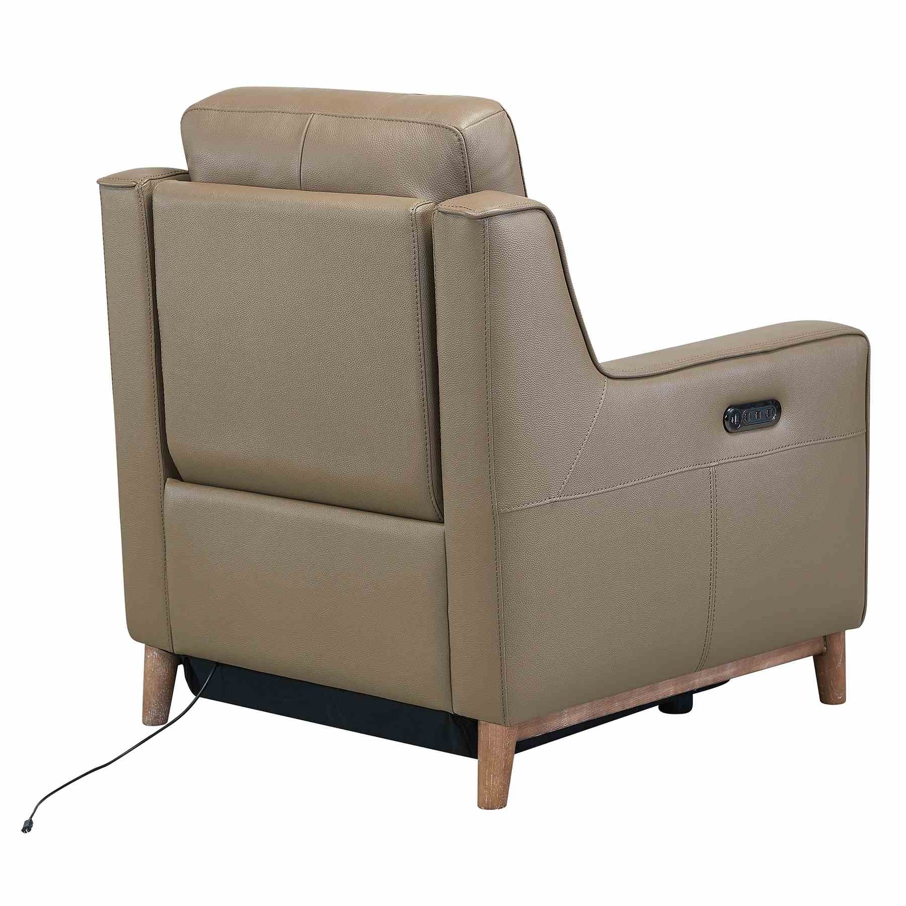 Wisteria Contemporary Chair in Light Brown Wood Finish and Taupe Genuine Leather - Image 4