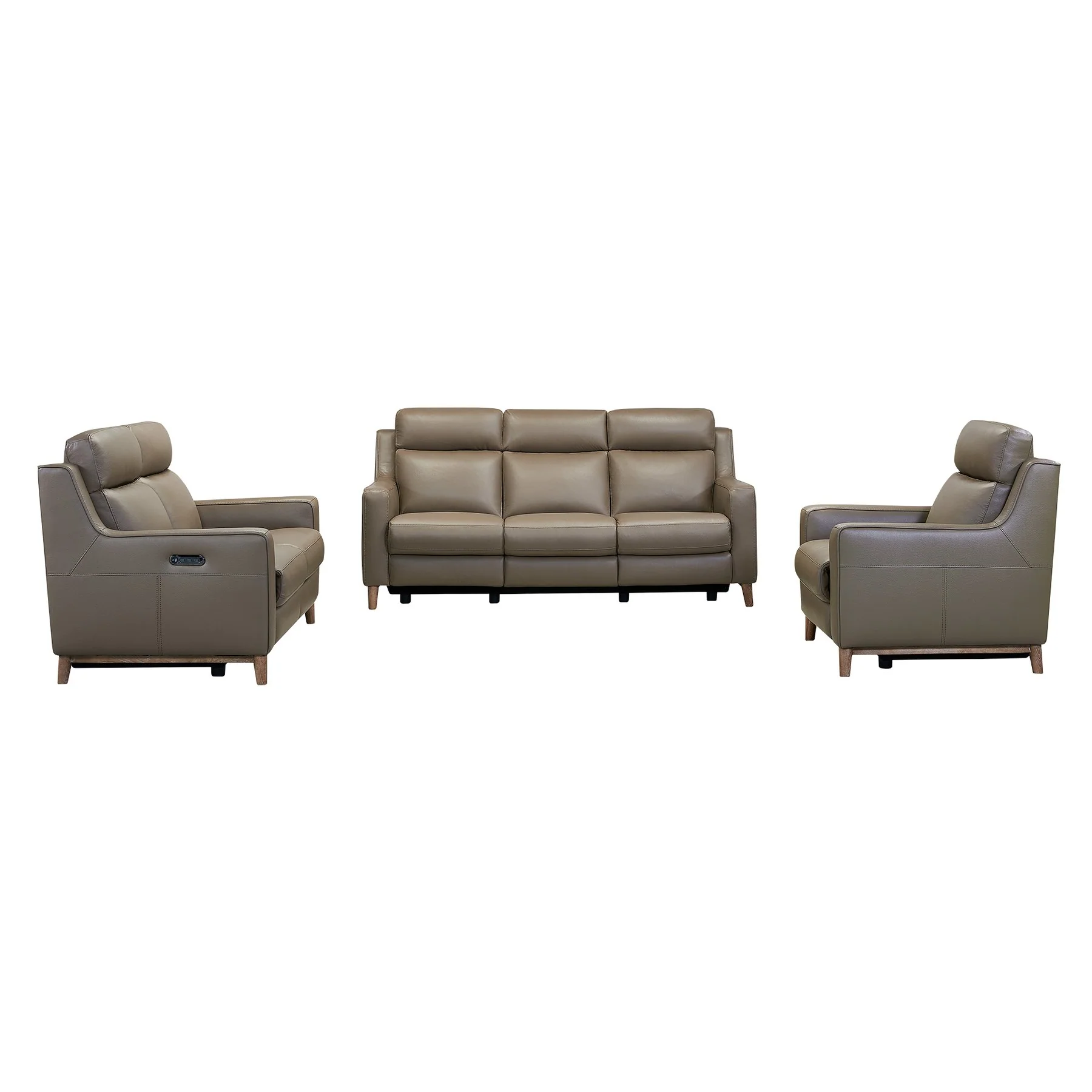 Wisteria Contemporary Chair in Light Brown Wood Finish and Taupe Genuine Leather - Image 9
