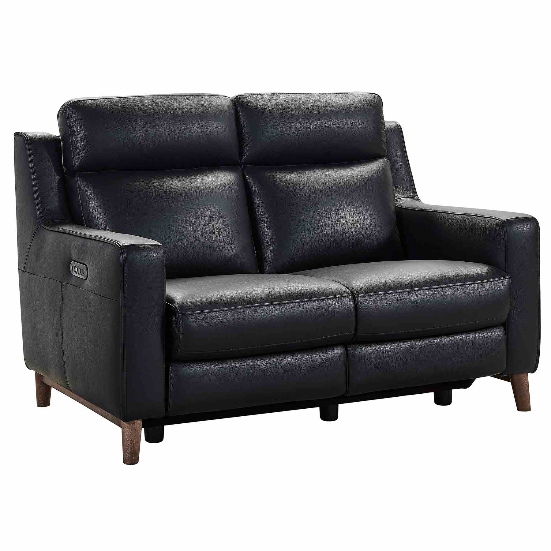 Wisteria Contemporary Loveseat in Light Brown Wood Finish and Black Genuine Leather - Image 2